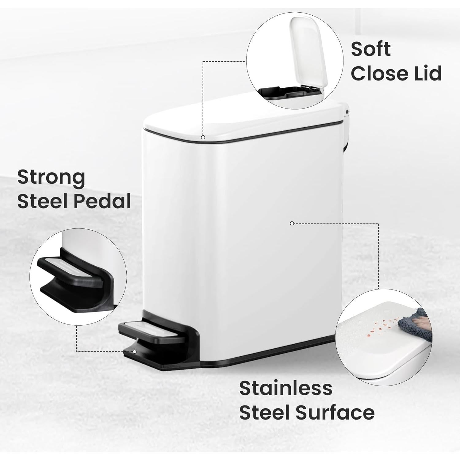 Cubeta de Baño Cesun 6 Litros con Tapa y Pedal Blanco