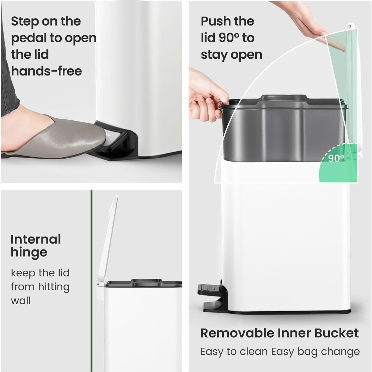 Cubeta de Baño Cesun 6 Litros con Tapa y Pedal Blanco