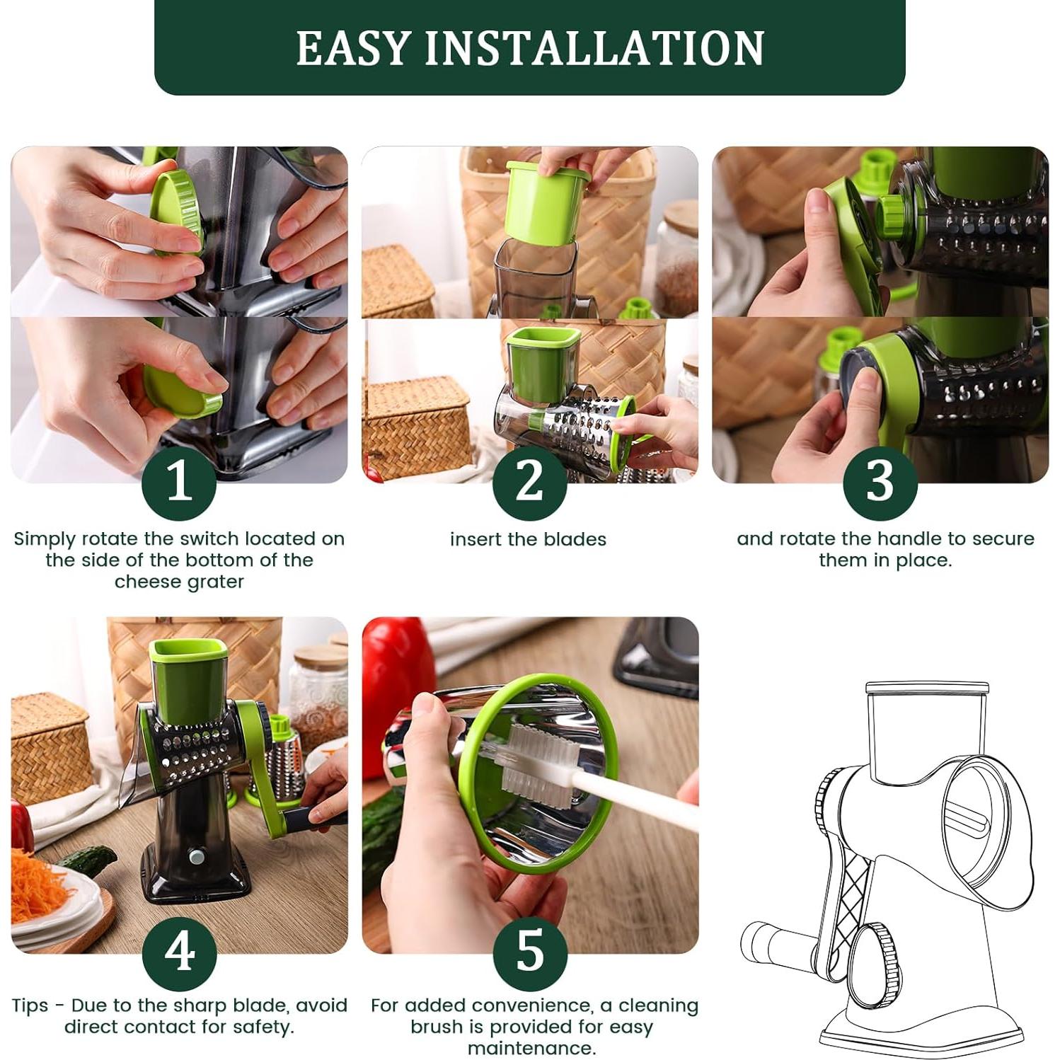Rallador de Queso HANSGO 3 en 1 Verde con Cuchillas