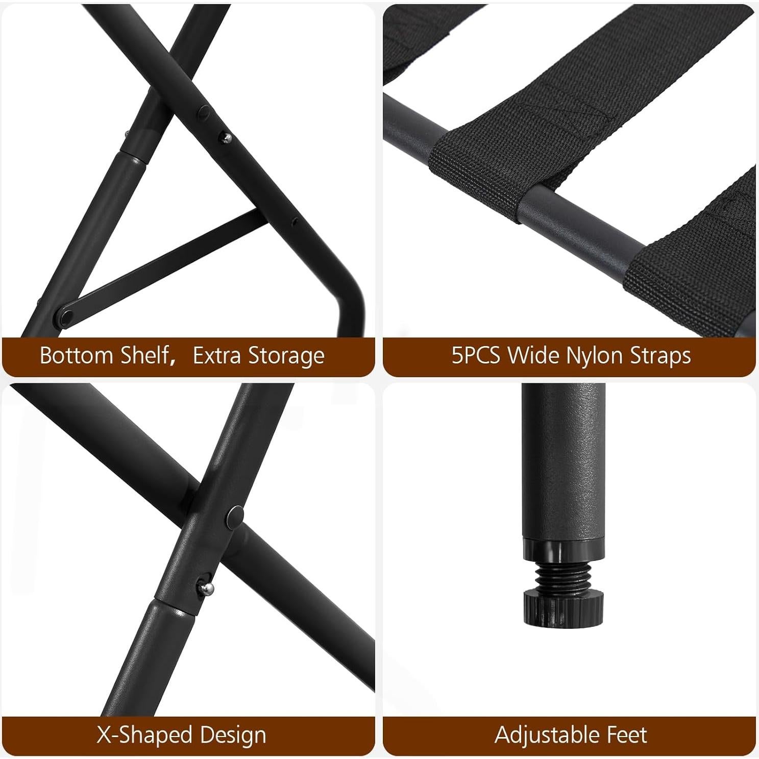 Soporte para Equipaje Plegable AMHANCIBLE Negro Juego de 2