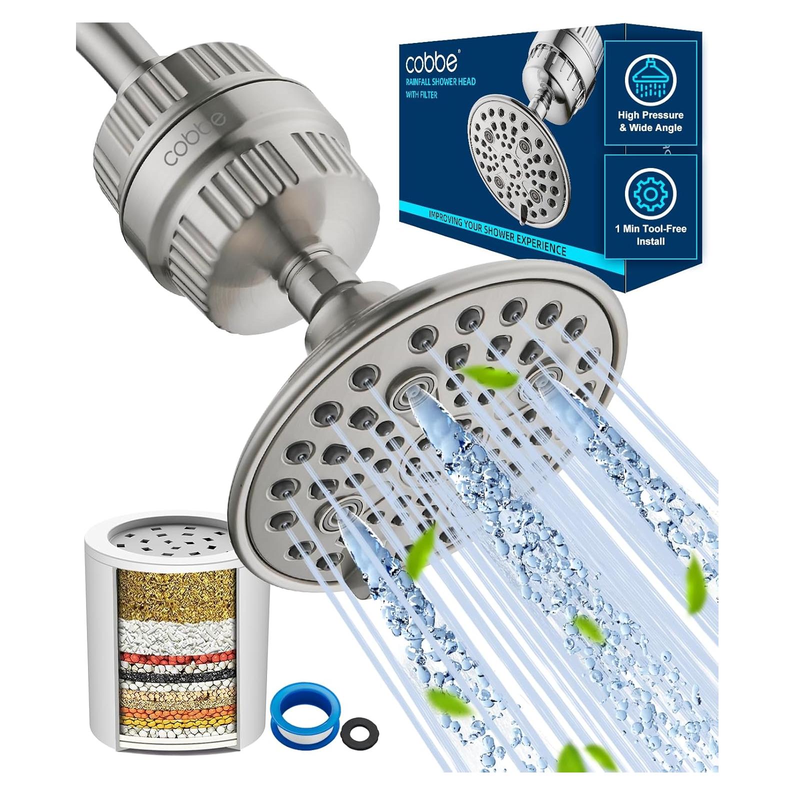 Cabezal de Ducha Filtrado Cobbe 6 Configuraciones Níquel Cepillado