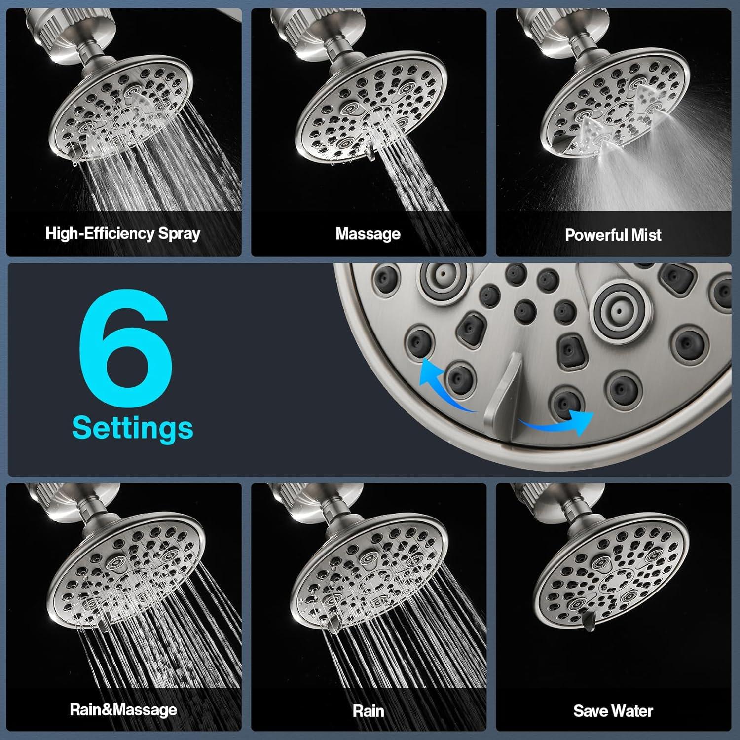 Cabezal de Ducha Filtrado Cobbe 6 Configuraciones Níquel Cepillado