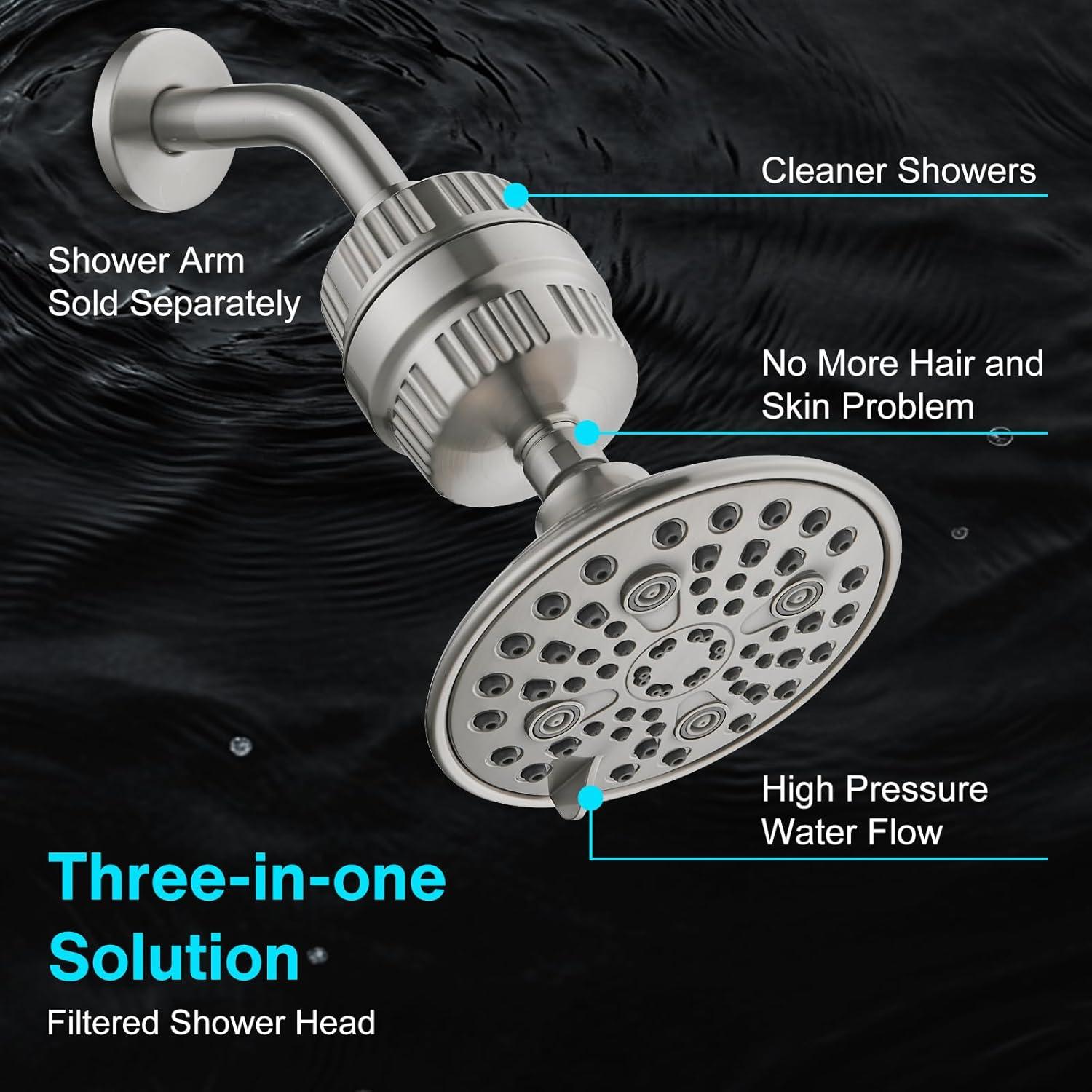Cabezal de Ducha Filtrado Cobbe 6 Configuraciones Níquel Cepillado