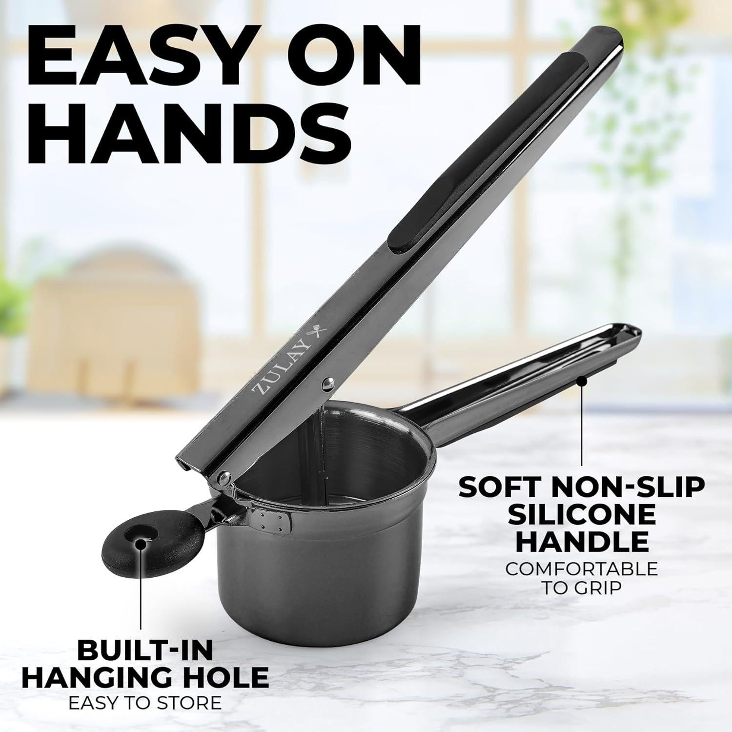 Prensa de Papas Zulay Kitchen 15oz Acero Inoxidable Negro