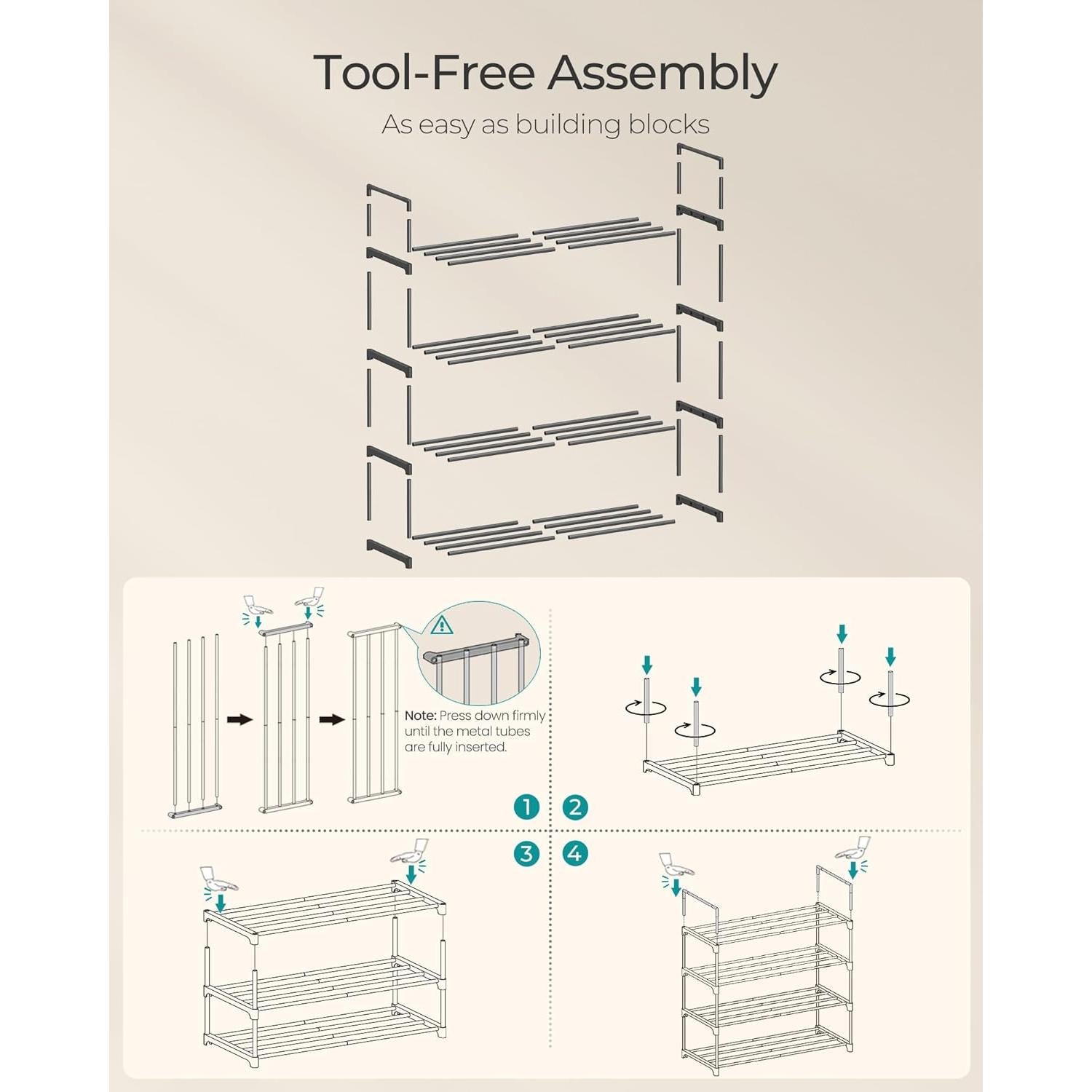 Estante para Zapatos SONGMICS 4 Niveles Metal Negro 30x68x75cm