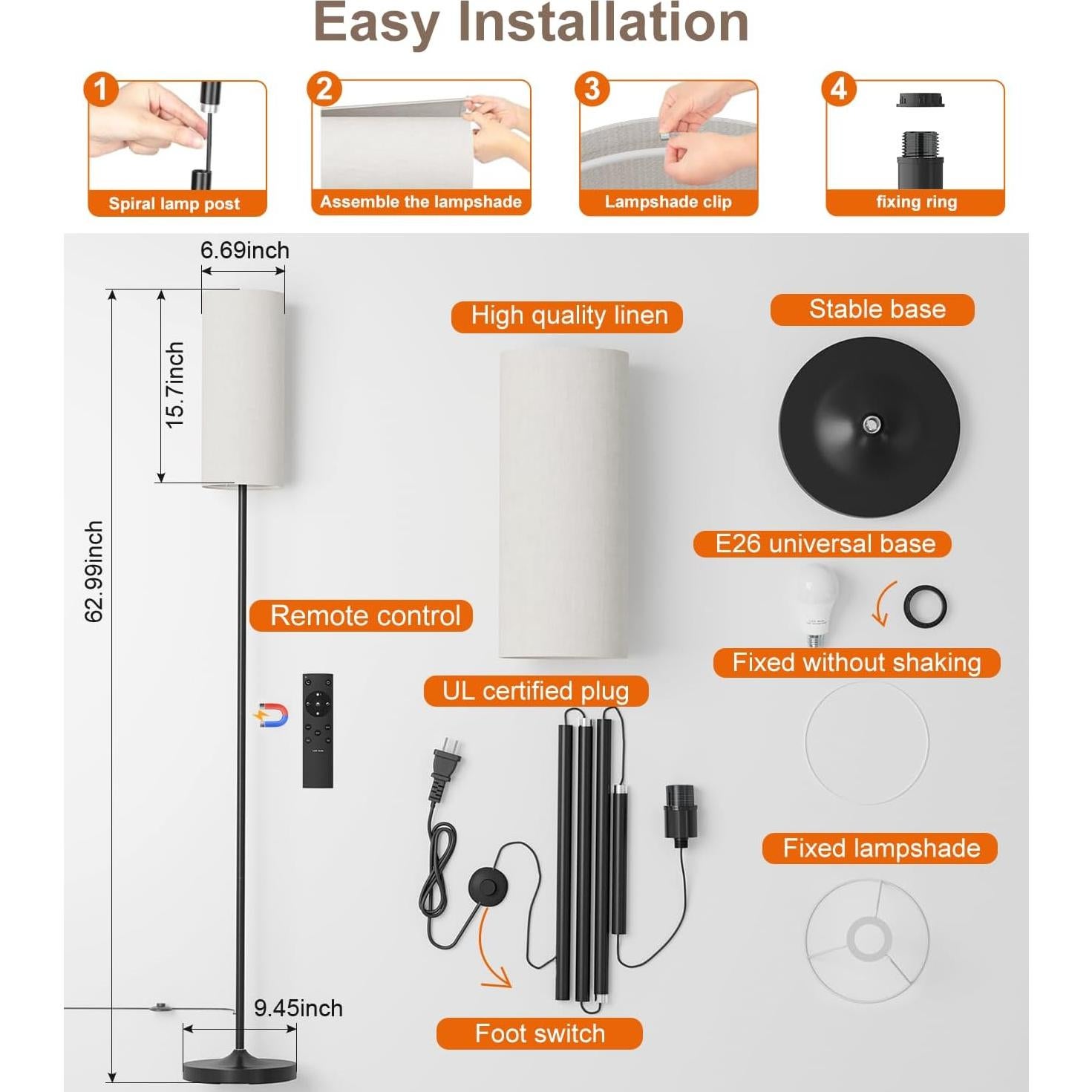 Lámpara de pie LED Luckystyle LK-F3-RF regulable negra