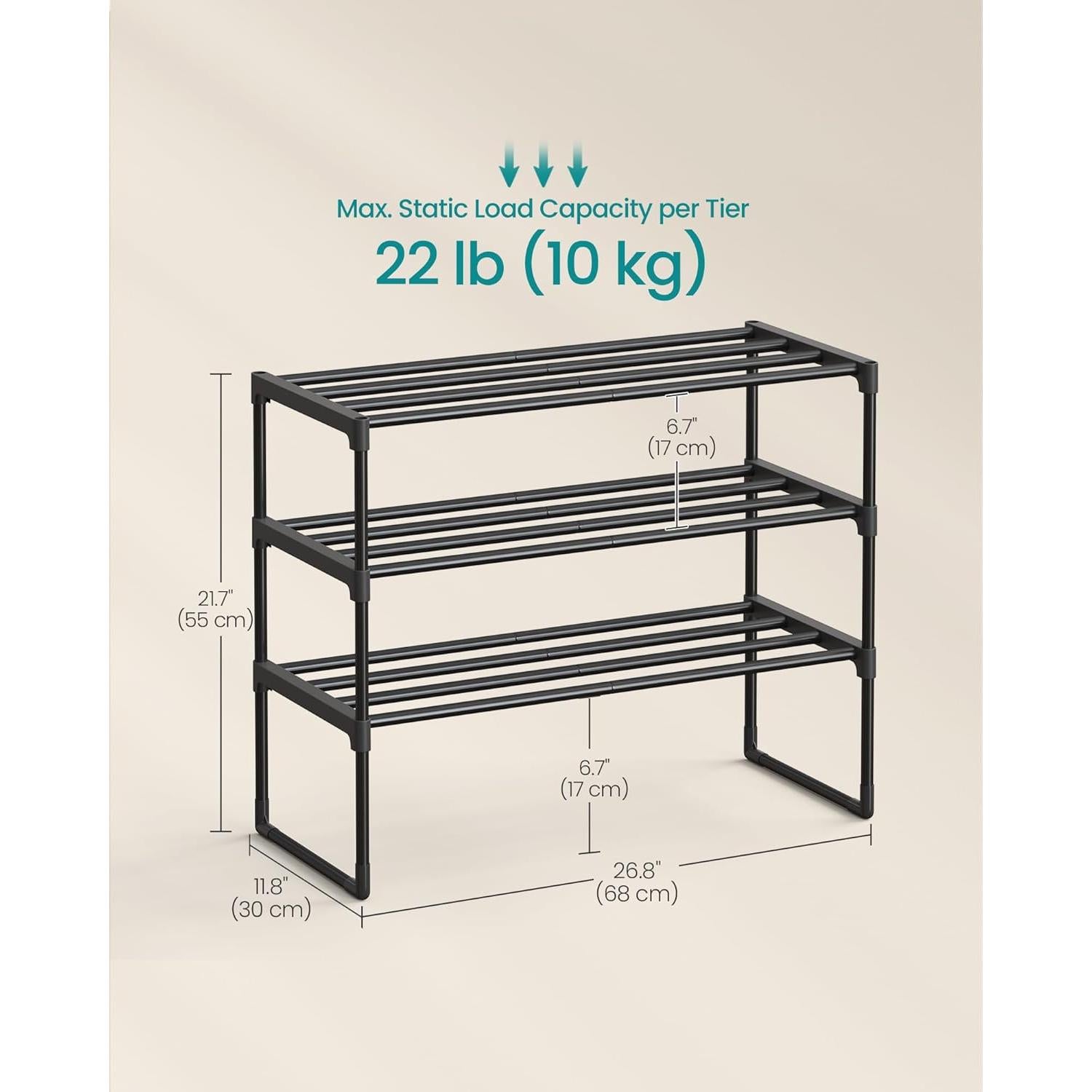 Estante para Zapatos SONGMICS 3 Niveles Metal Negro 30x68x55 cm