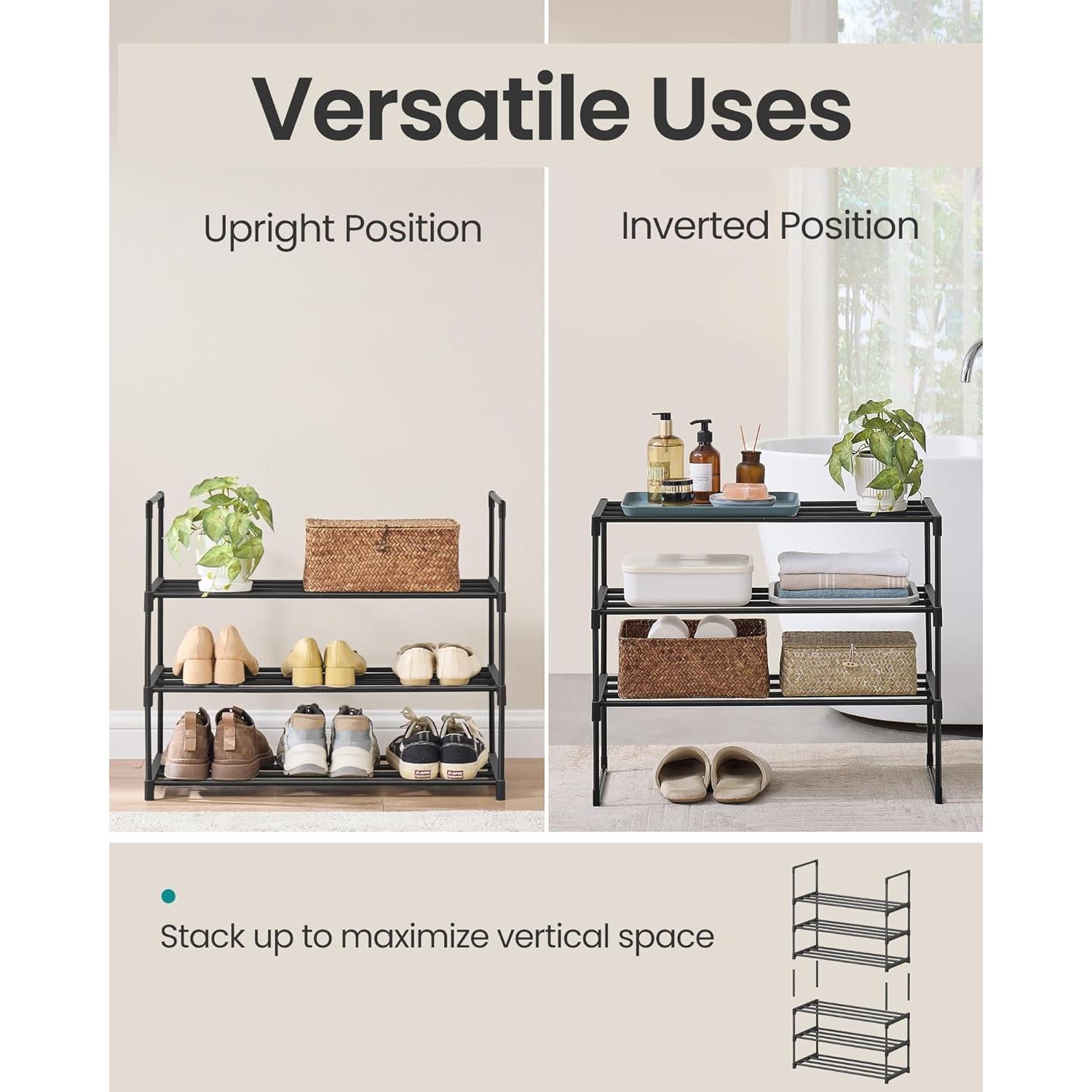 Estante para Zapatos SONGMICS 3 Niveles Metal Negro 30x68x55 cm