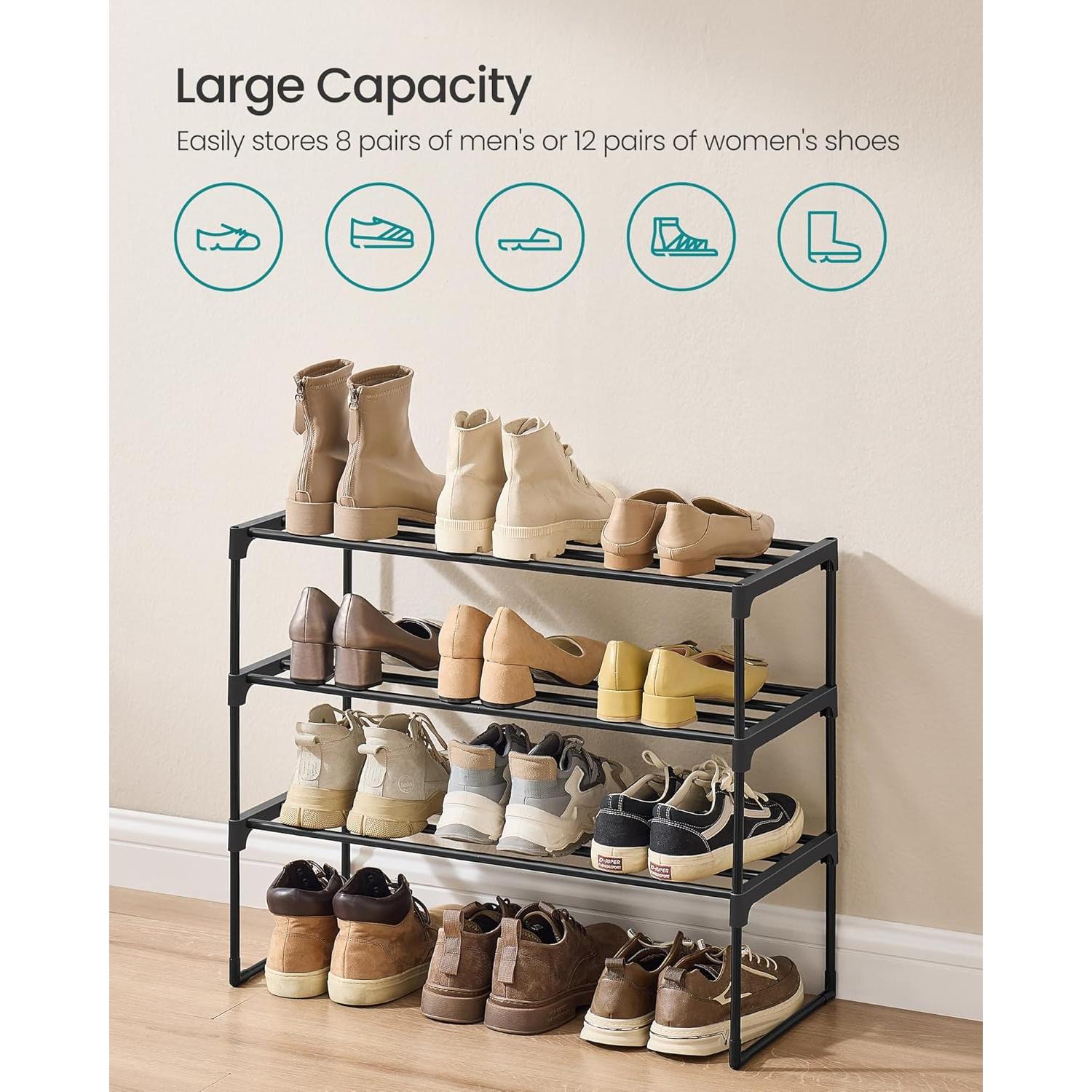 Estante para Zapatos SONGMICS 3 Niveles Metal Negro 30x68x55 cm