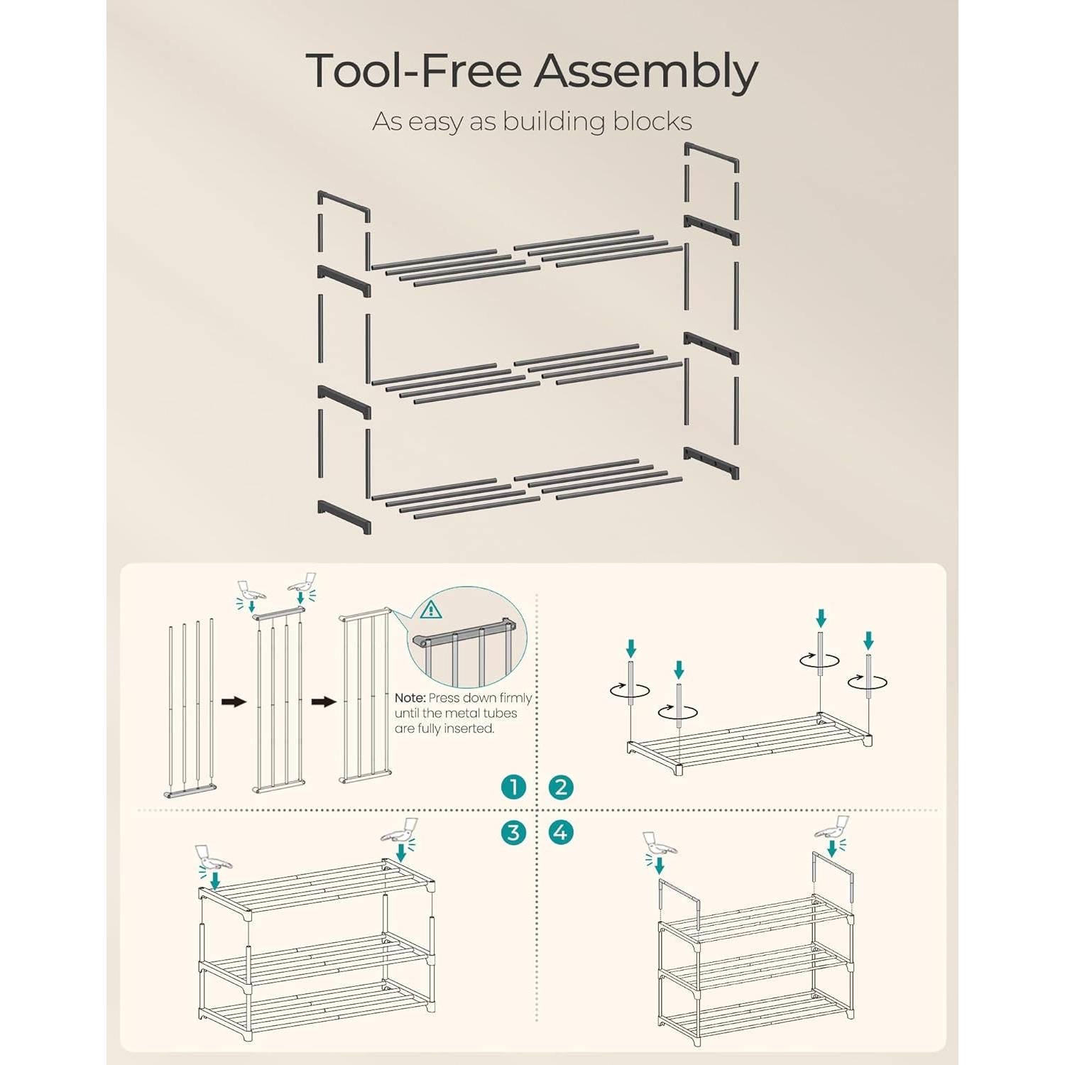 Estante para Zapatos SONGMICS 3 Niveles Metal Negro 30x68x55 cm