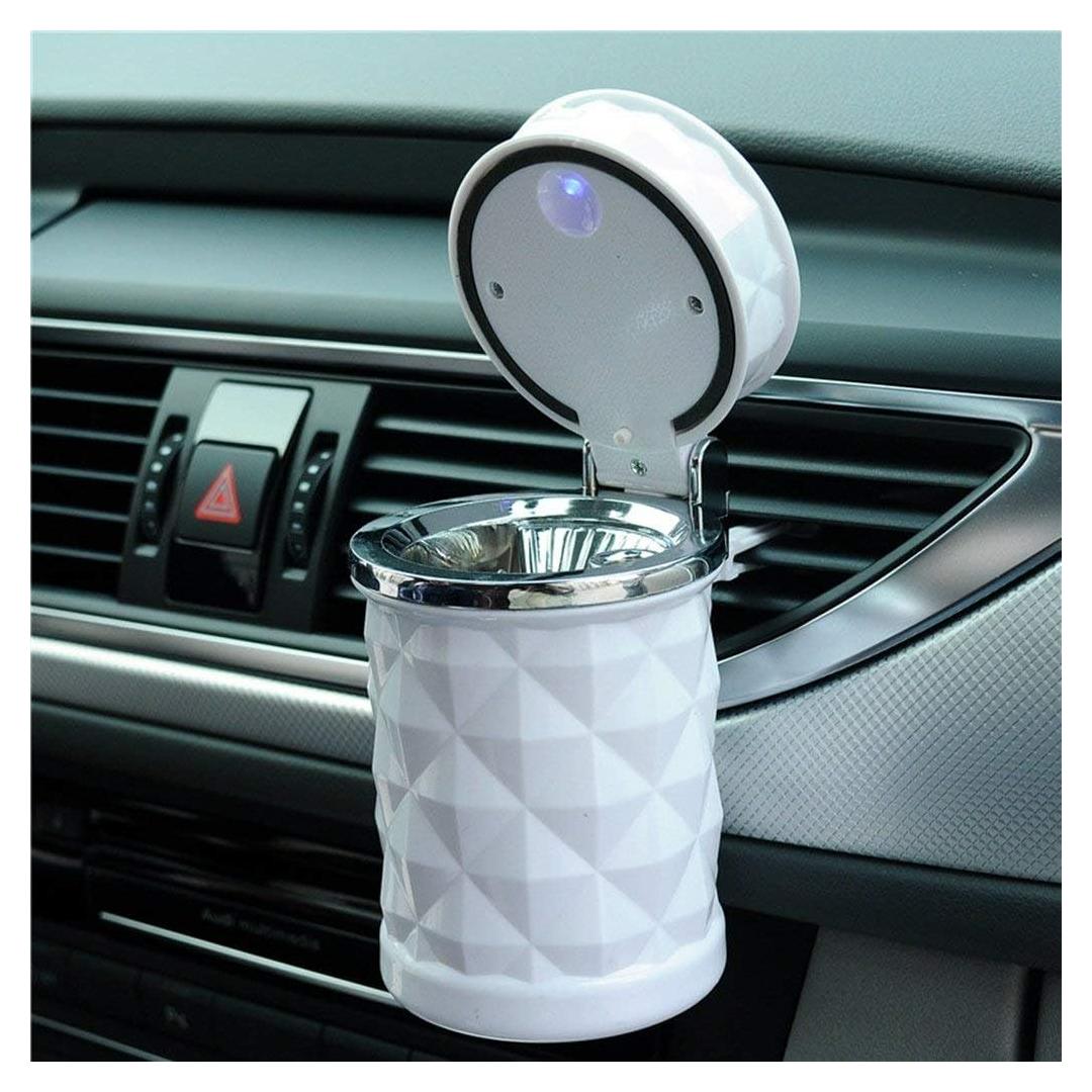 Cenicero de Auto Portátil Vurtne con Luz LED Azul - Blanco