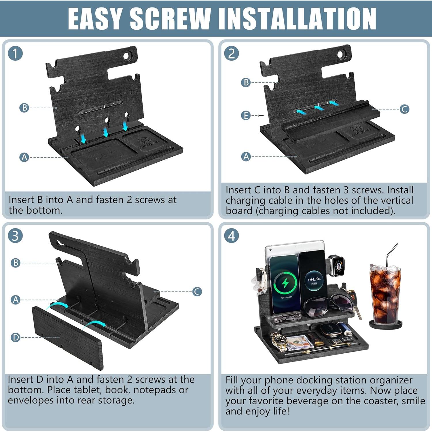 Estación de Acoplamiento de Madera Negra Parkway Home para 3 Teléfonos