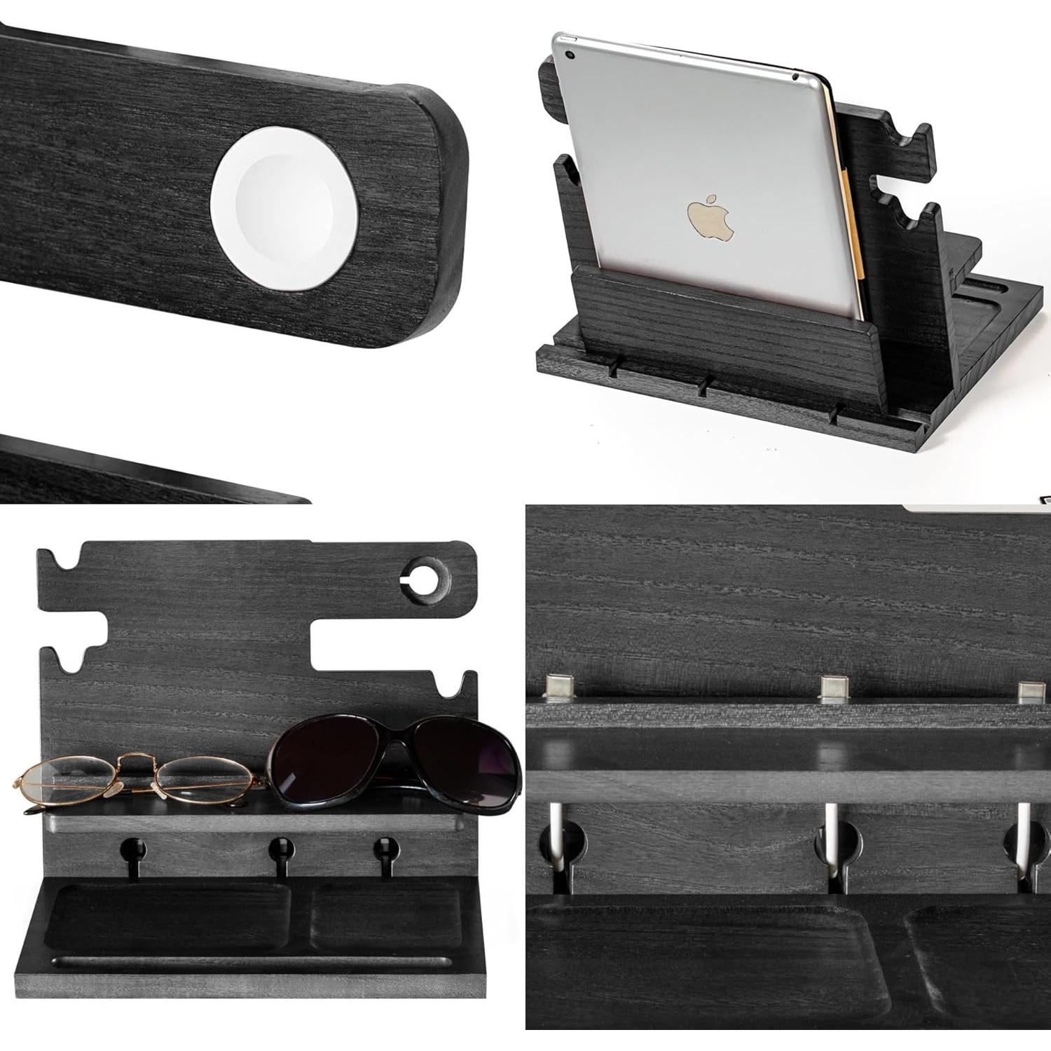 Estación de Acoplamiento de Madera Negra Parkway Home para 3 Teléfonos