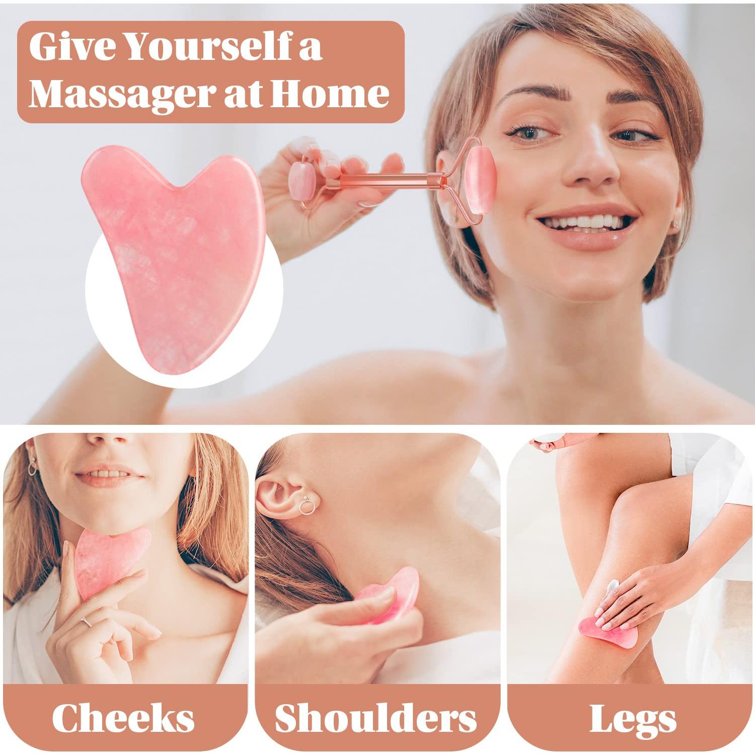 Juego de Rodillo de Jade y Gua Sha ZS ZESHIN Rosa 17.95cm