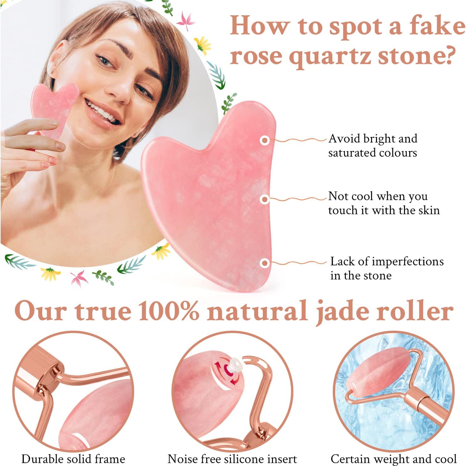 Juego de Rodillo de Jade y Gua Sha ZS ZESHIN Rosa 17.95cm