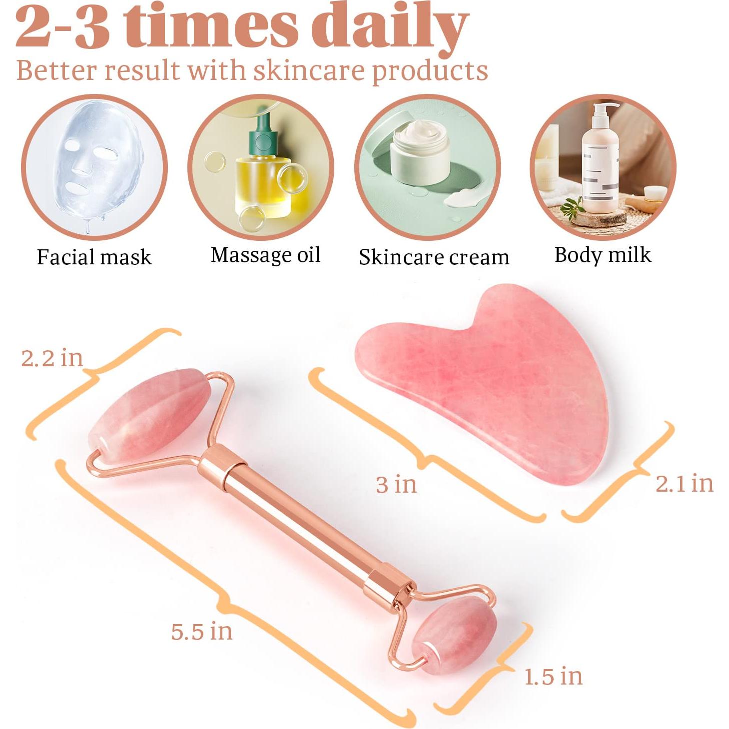 Juego de Rodillo de Jade y Gua Sha ZS ZESHIN Rosa 17.95cm