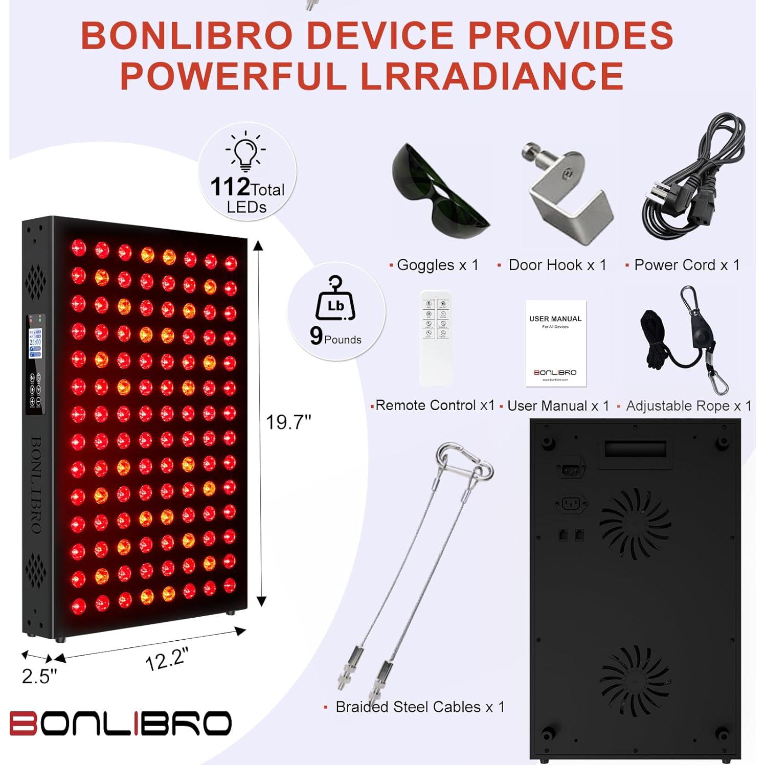 Panel de Terapia de Luz Roja BONLIBRO BN-112 4 Olas 630-940nm