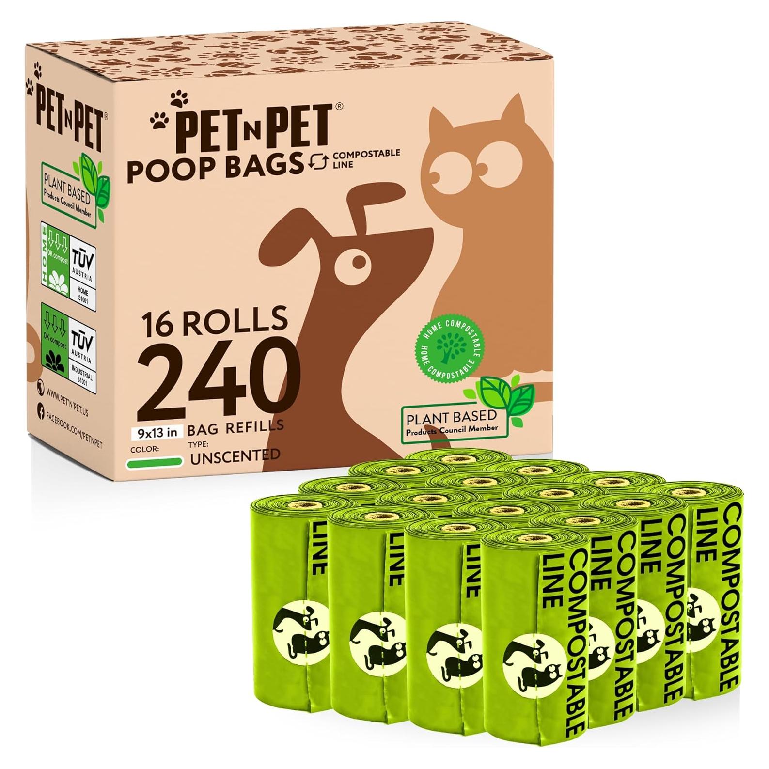 Bolsas de Excremento Pet N Pet 240 Cuentas Compostables 100% a Prueba de Fugas