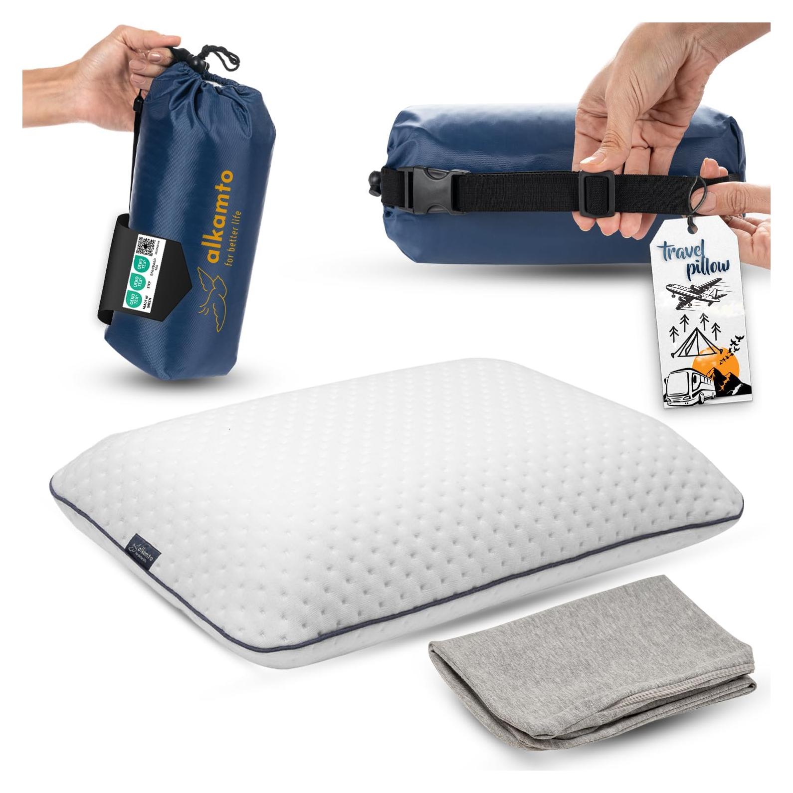 Almohada de viaje Alkamto de espuma viscoelástica - Compacta y ligera
