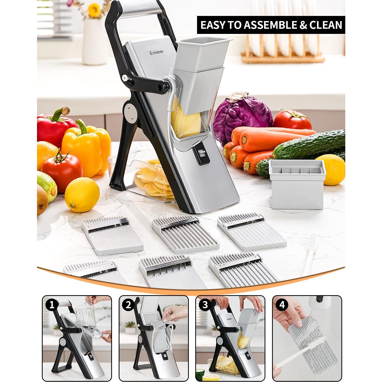 Cortador de Verduras Enleber Mandolina 6 en 1 Ajustable