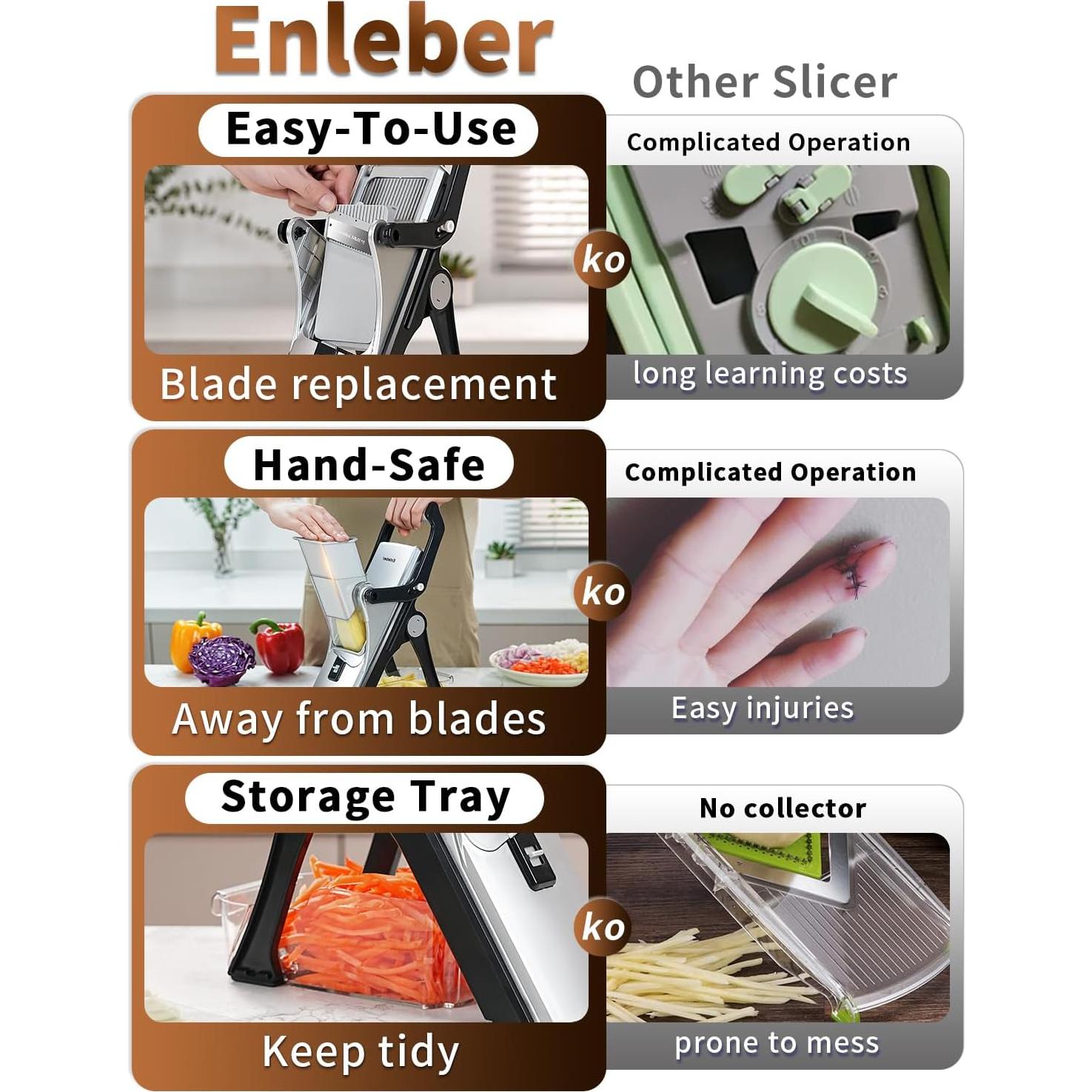 Cortador de Verduras Enleber Mandolina 6 en 1 Ajustable