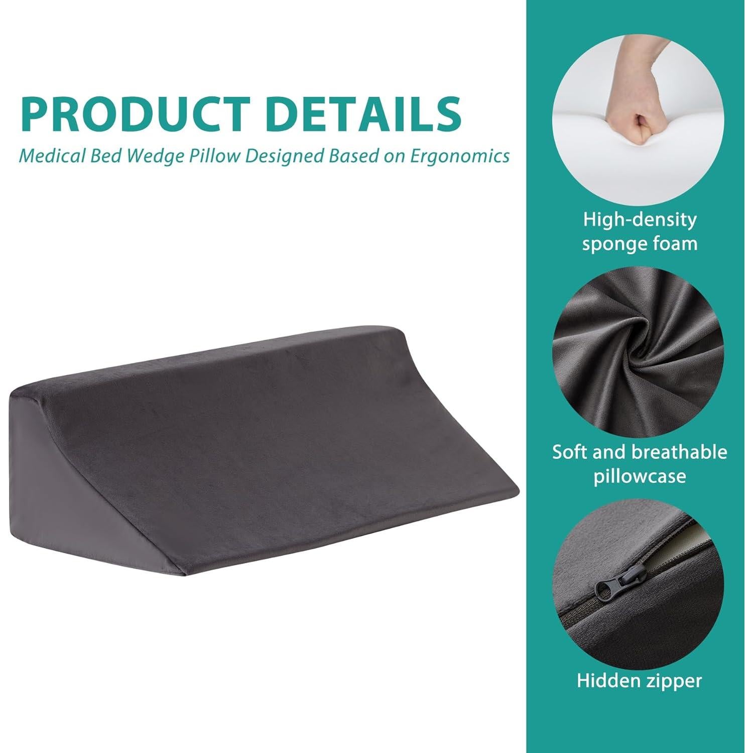 Cojín en Cuña Bedluxe 58x25 cm Espuma Alta Densidad