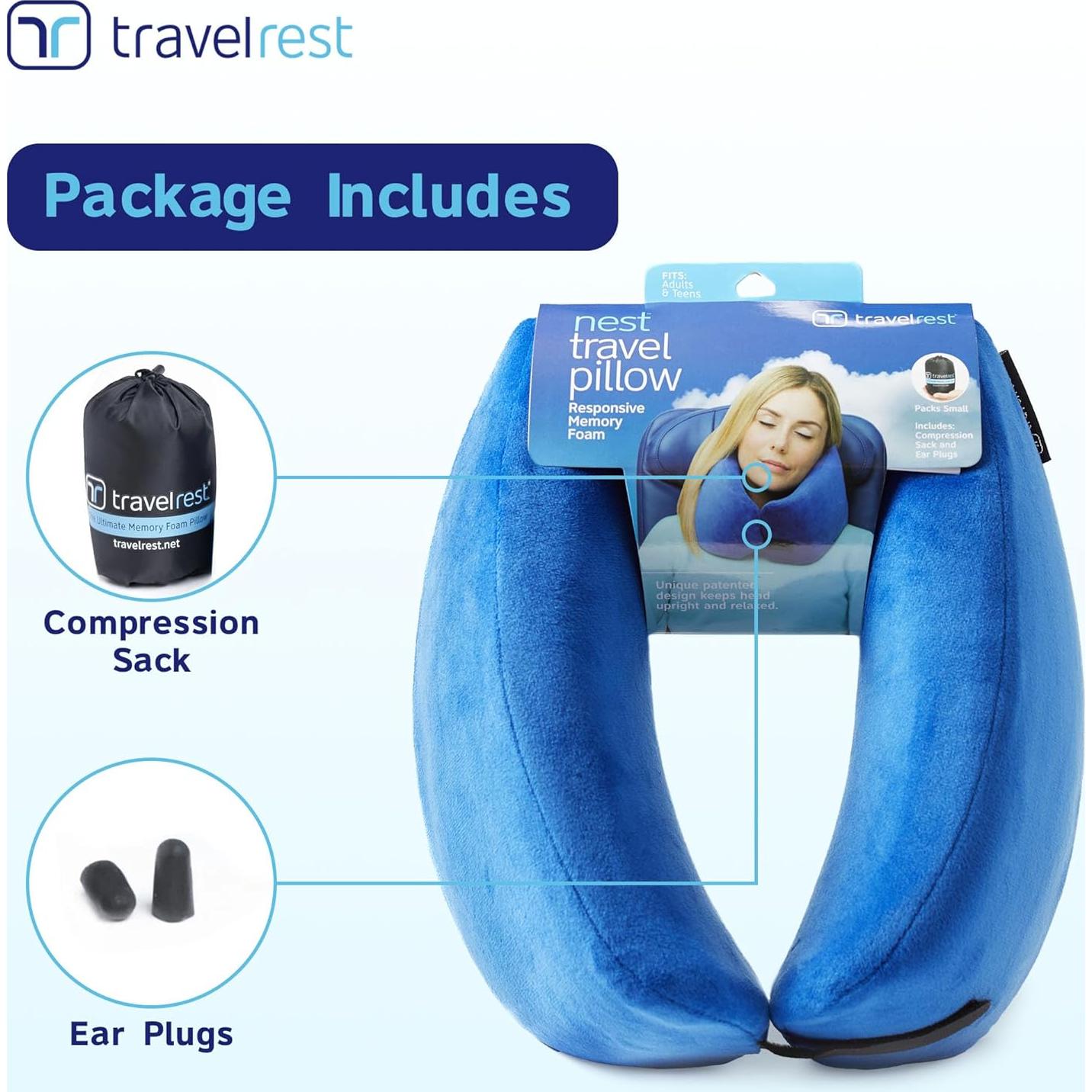 Almohada de Cuello Travelrest Nest Espuma Viscoelástica Azul