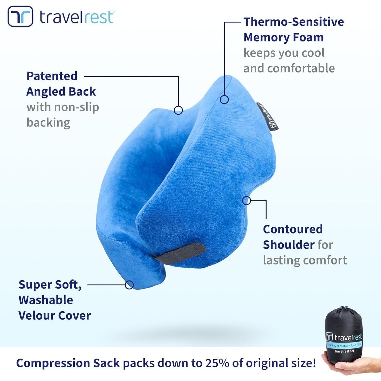 Almohada de Cuello Travelrest Nest Espuma Viscoelástica Azul