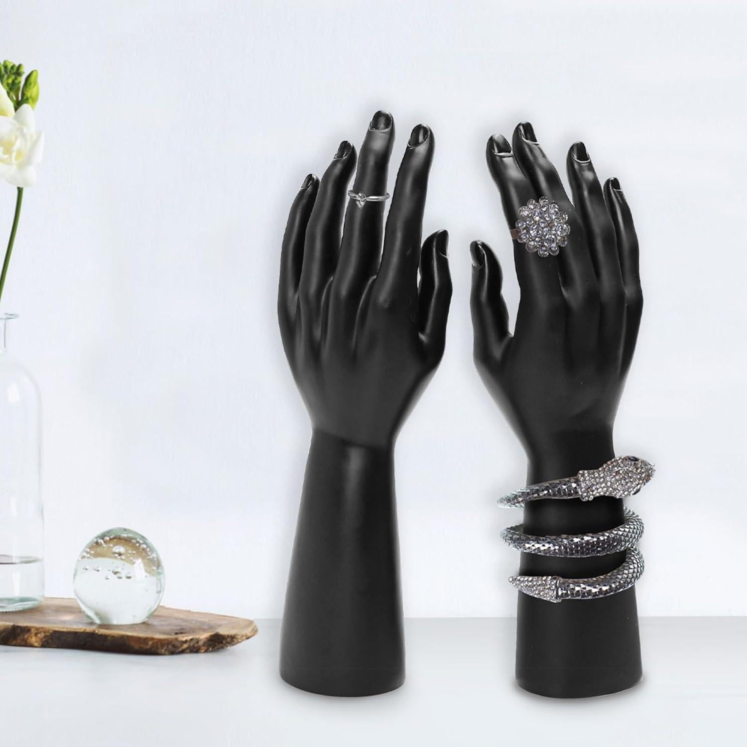 Par de Manos de Maniquí Negro para Exhibición de Joyería