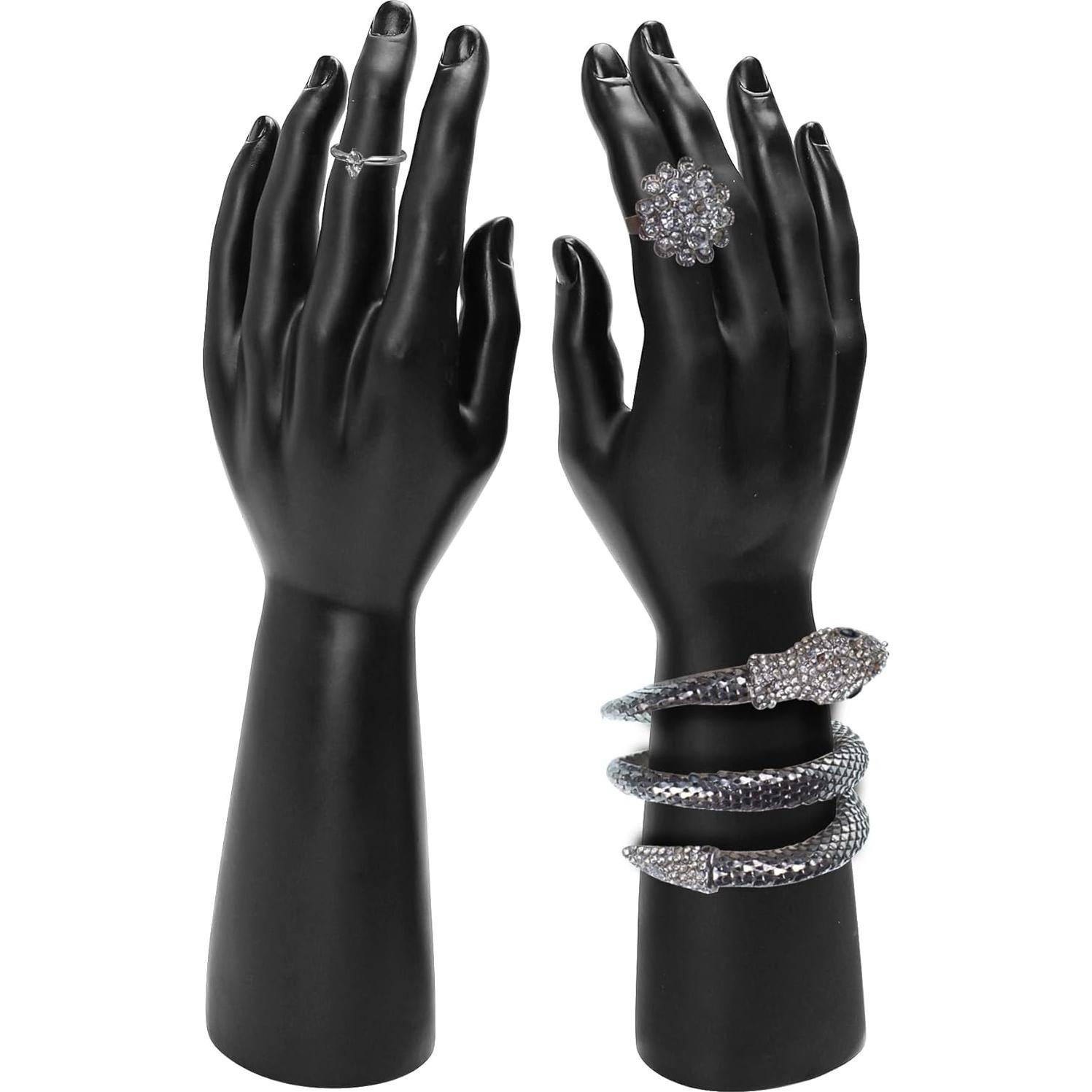 Par de Manos de Maniquí Negro para Exhibición de Joyería