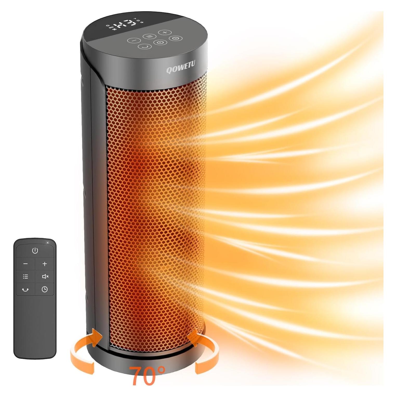 Calentador Eléctrico Portátil QOWETU 1500W 43cm con Control Remoto