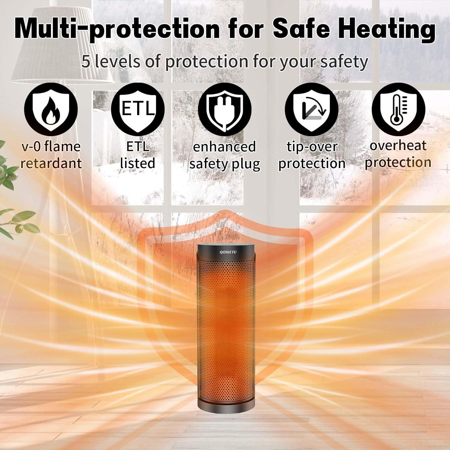 Calentador Eléctrico Portátil QOWETU 1500W 43cm con Control Remoto