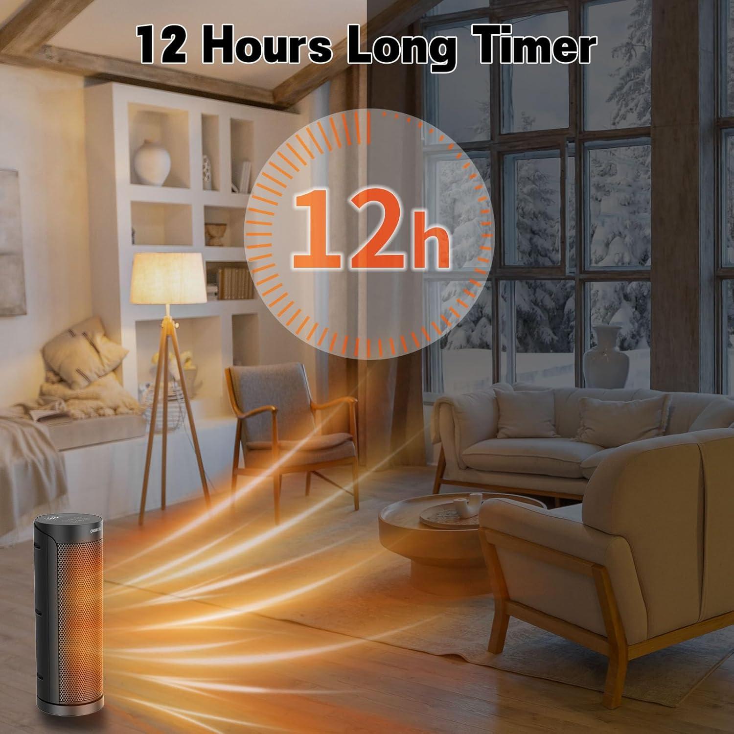 Calentador Eléctrico Portátil QOWETU 1500W 43cm con Control Remoto