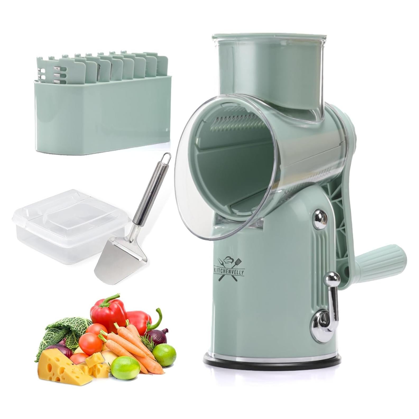 Rallador de Queso Rotativo KitchenVelly 5-en-1 Verde