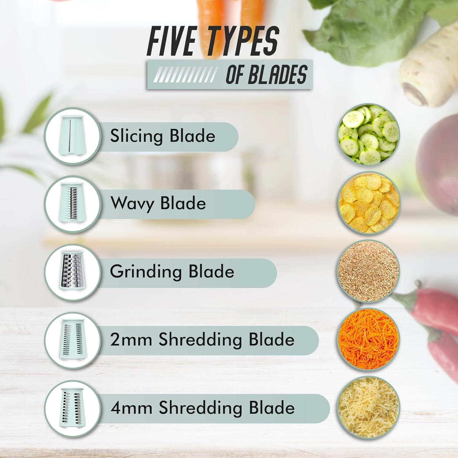 Rallador de Queso Rotativo KitchenVelly 5-en-1 Verde