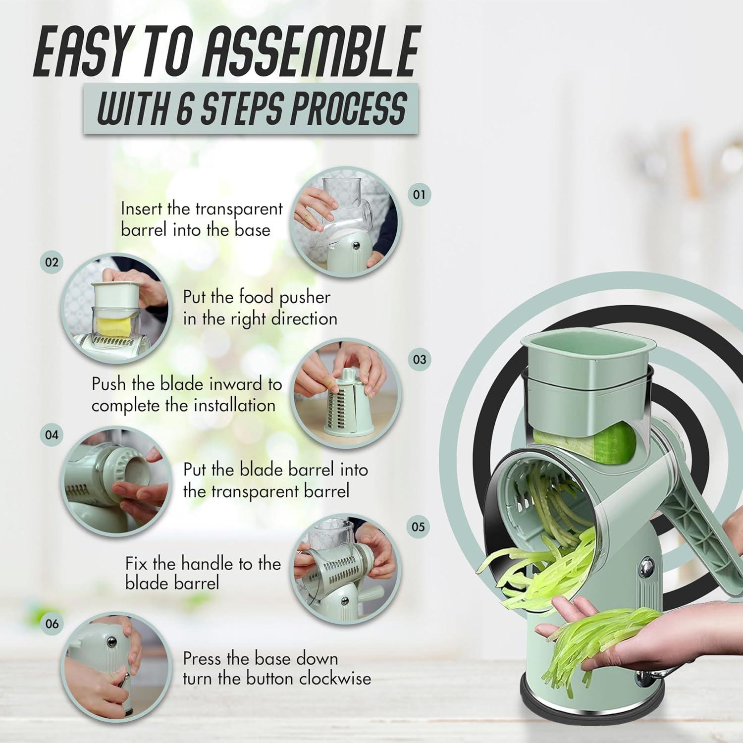 Rallador de Queso Rotativo KitchenVelly 5-en-1 Verde