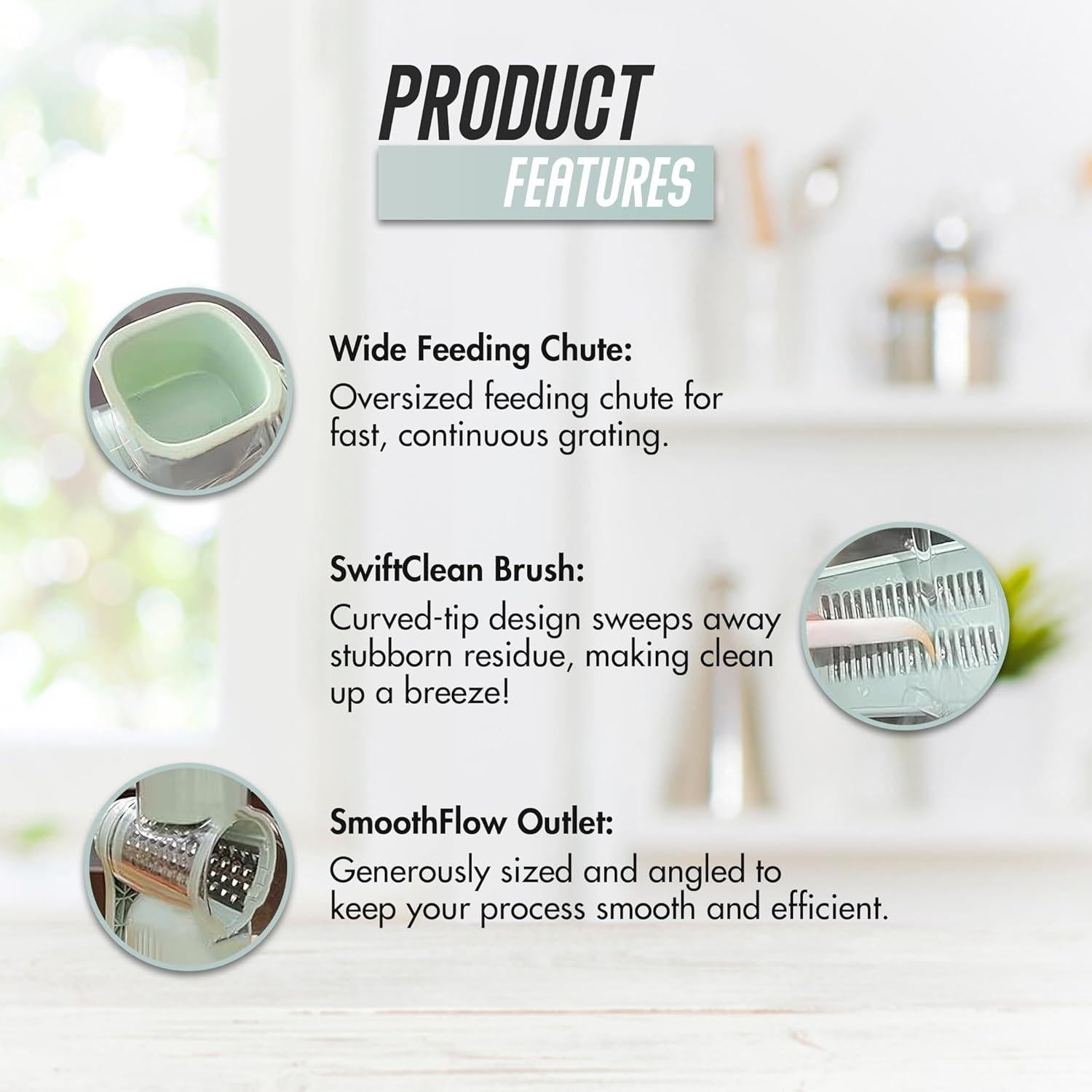 Rallador de Queso Rotativo KitchenVelly 5-en-1 Verde