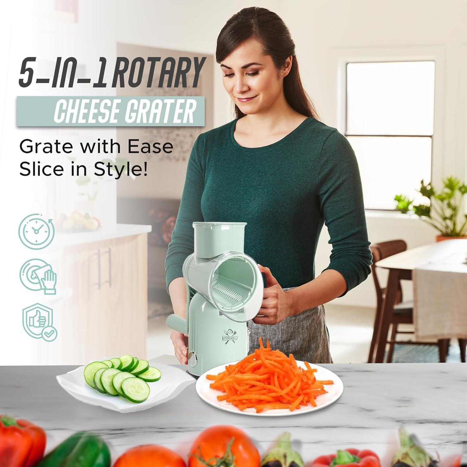 Rallador de Queso Rotativo KitchenVelly 5-en-1 Verde
