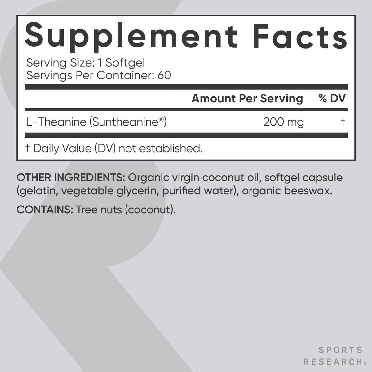 Suplemento L-Theanina 200mg Sports Research - 60 Softgels