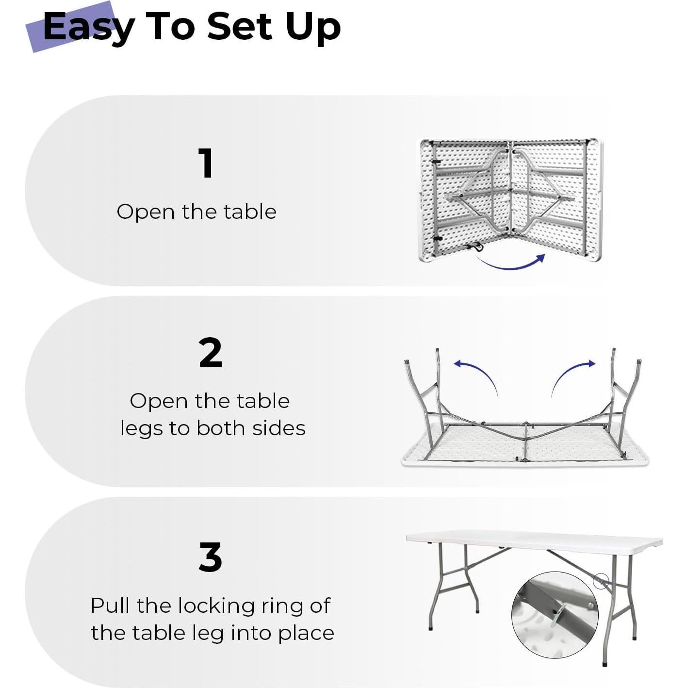 Mesa Plegable 1.83m Byliable Blanca para Interior y Exterior