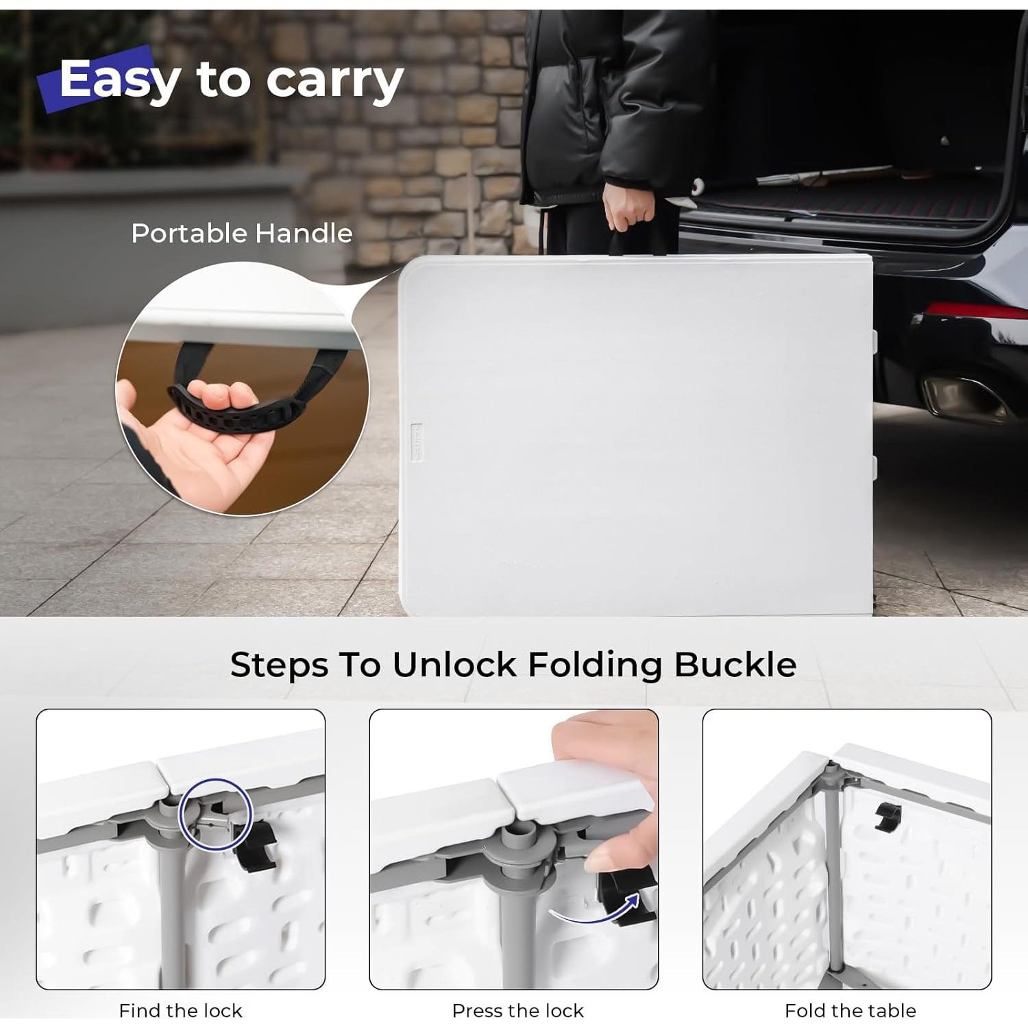 Mesa Plegable 1.83m Byliable Blanca para Interior y Exterior