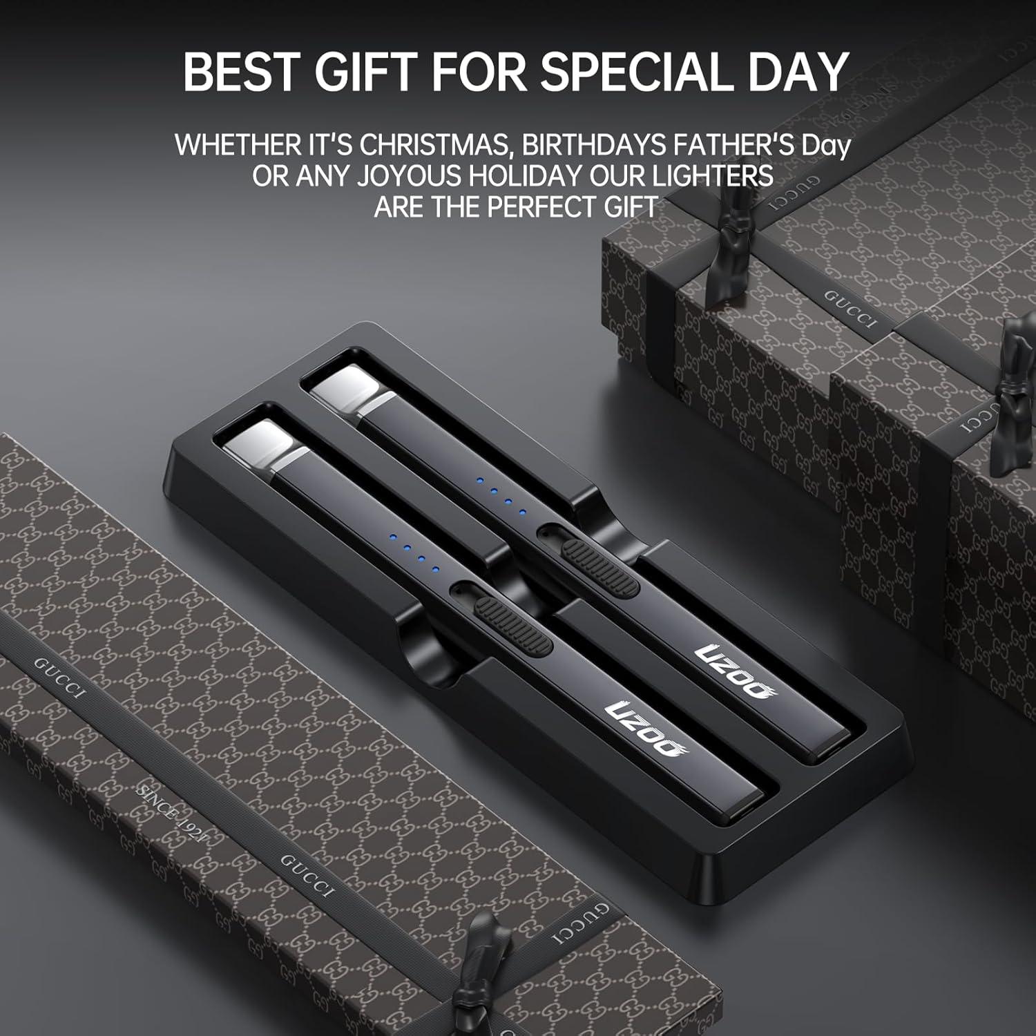 Encendedor Eléctrico Recargable UZOO 2 PCS Negro 360°