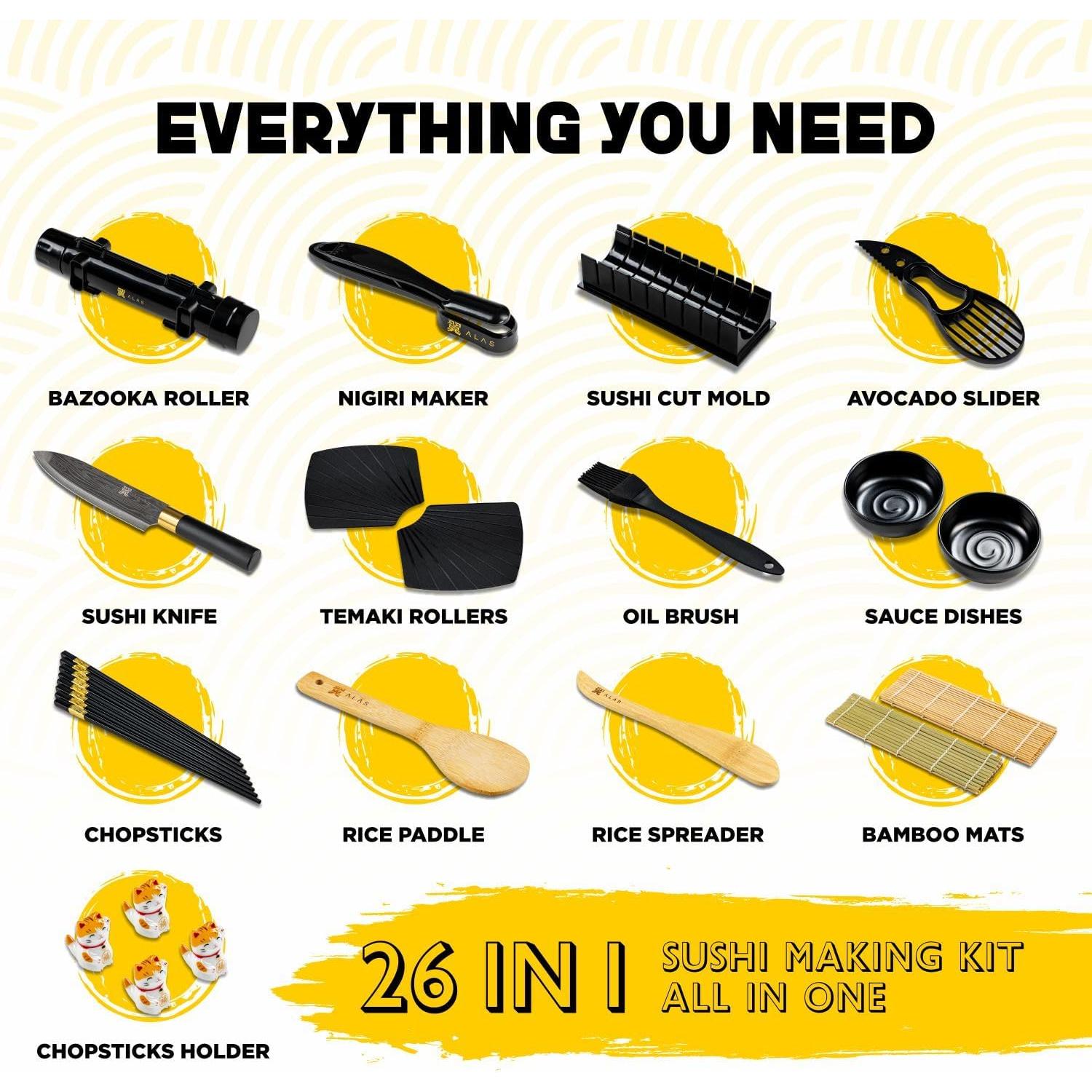 Kit de Hacer Sushi Alas - 26 Piezas para Principiantes y Expertos