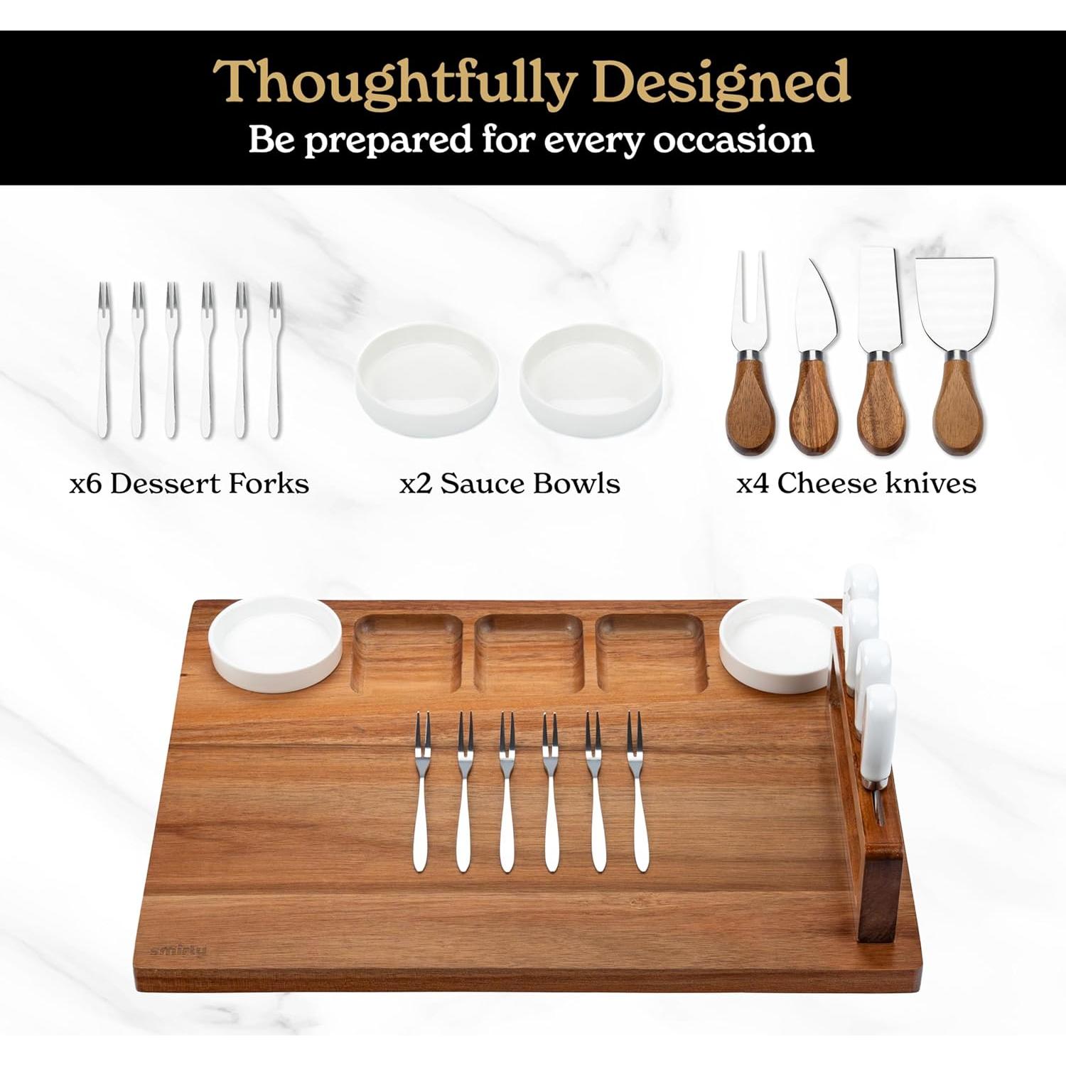 Juego de Tablas de Charcutería SMIRLY - Acacia Grande con Cuchillos