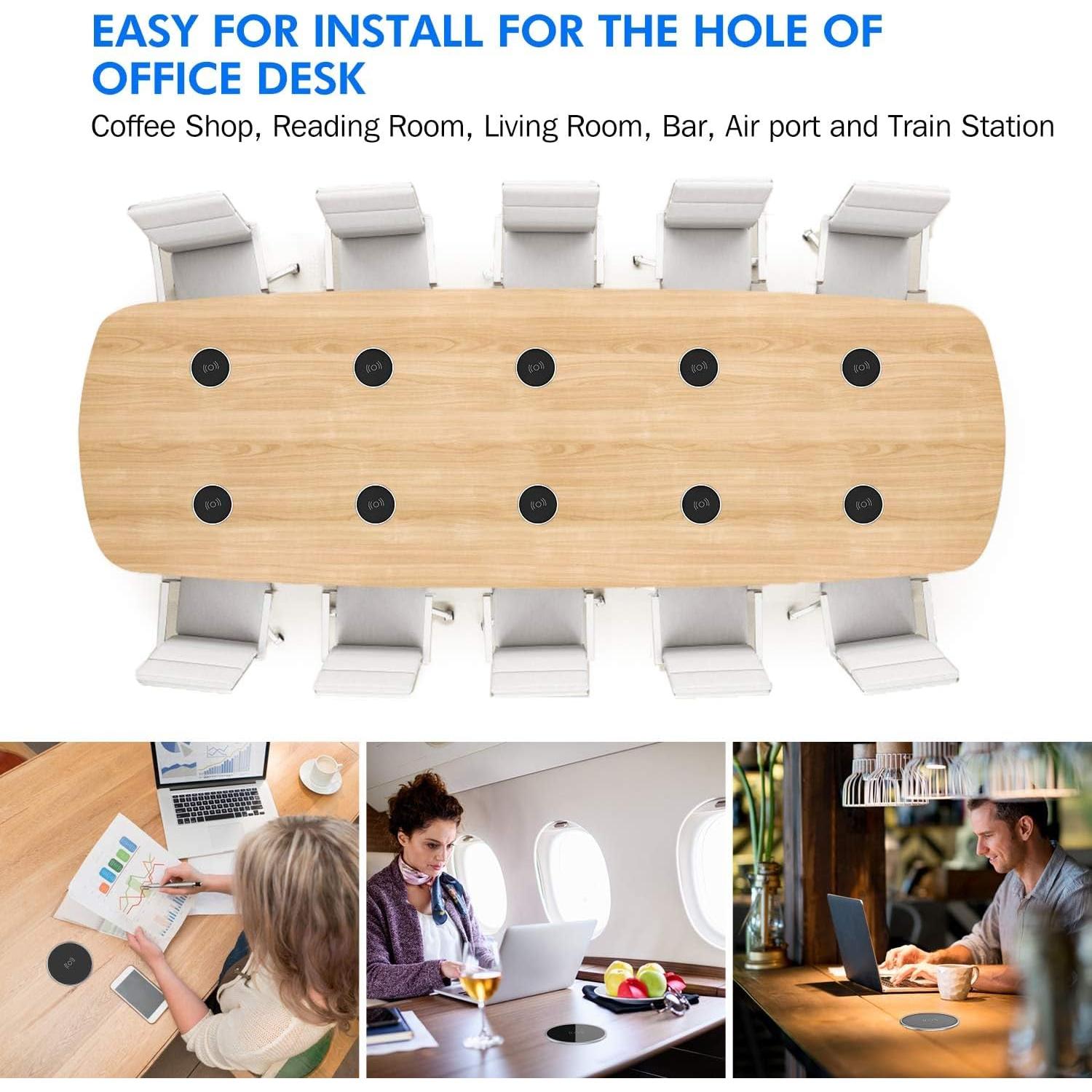 i.VALUX Invisible Desk Phone Charger,15W Fast Wireless Charging Pad,Hidden Qi-Certified Quick Charge Cordless Desktop Charging mat Compatible with iPhone 15/14/13/12/11 Pro/XR/Airpods/Samsung Galaxy