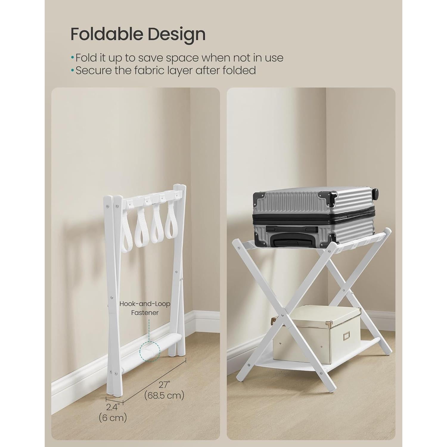 Soporte de Equipaje Plegable SONGMICS Blanco Nube 68.5x43x60 cm