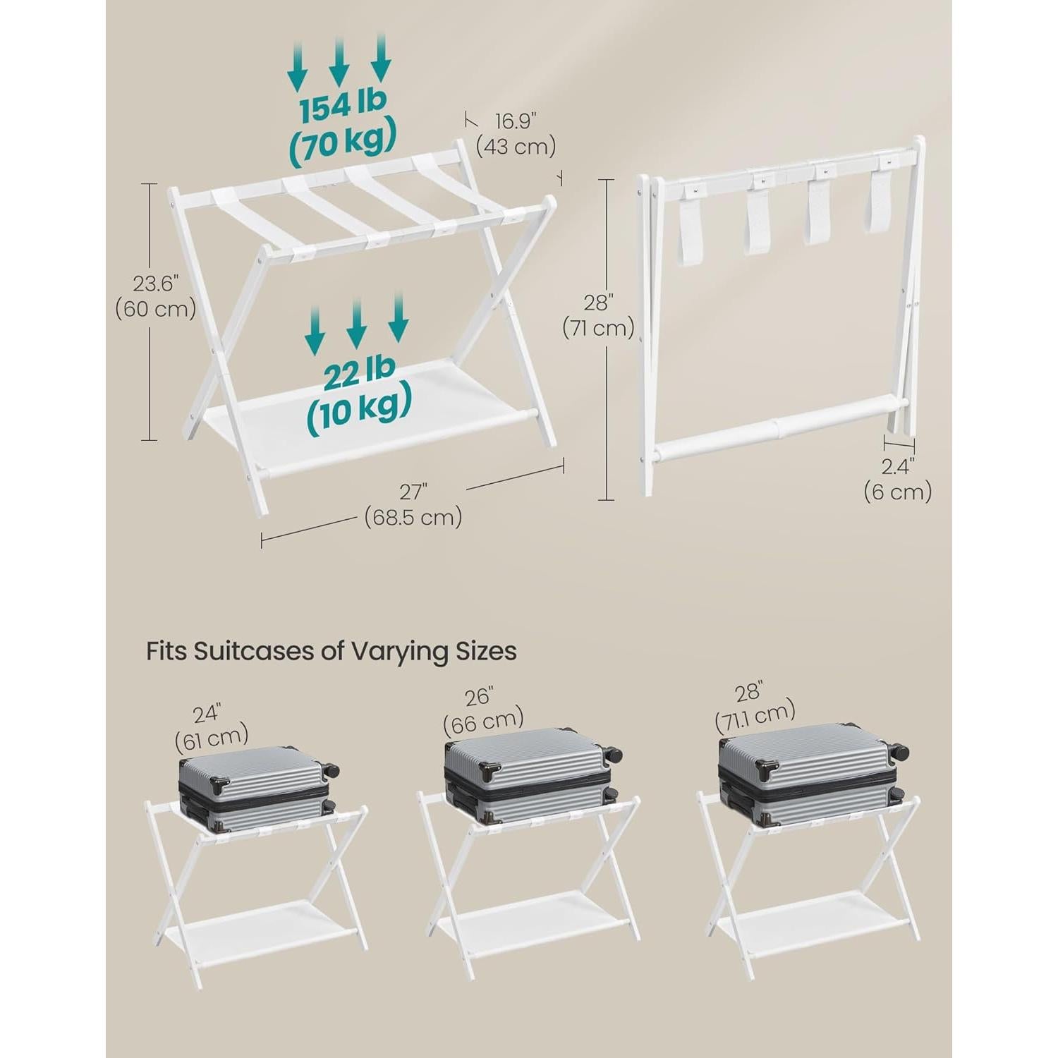 Soporte de Equipaje Plegable SONGMICS Blanco Nube 68.5x43x60 cm