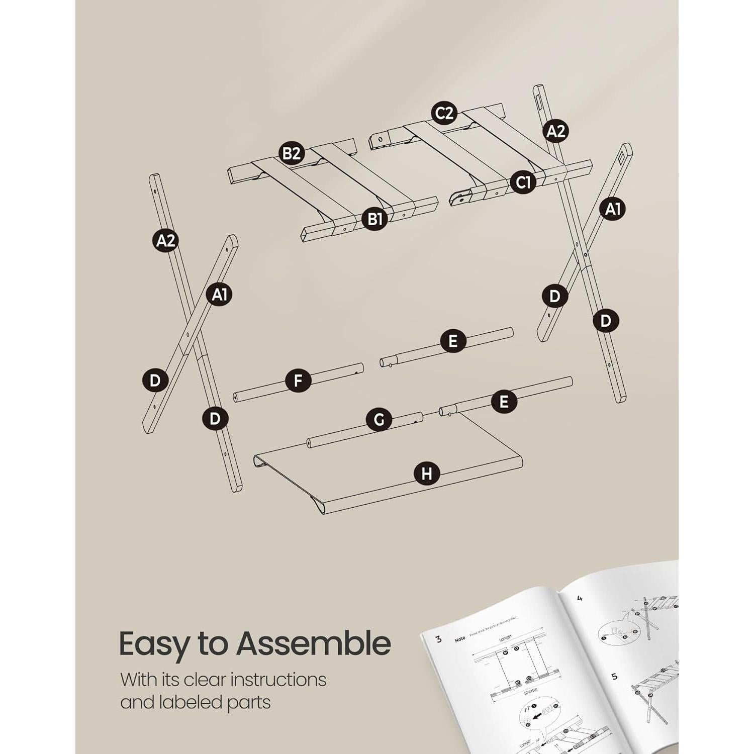 Soporte de Equipaje Plegable SONGMICS Blanco Nube 68.5x43x60 cm