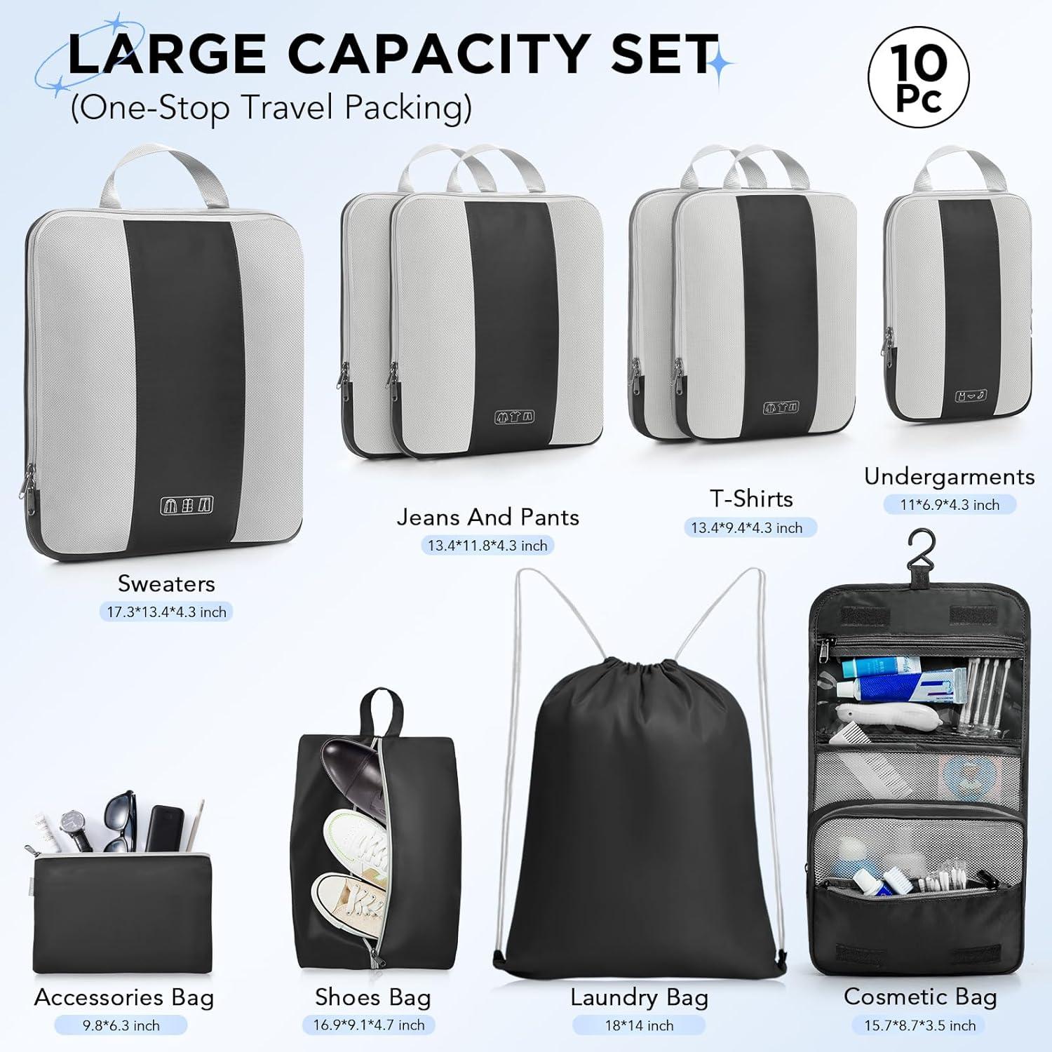Set de 10 Cubos de Compresión OlarHike para Viaje - Negro