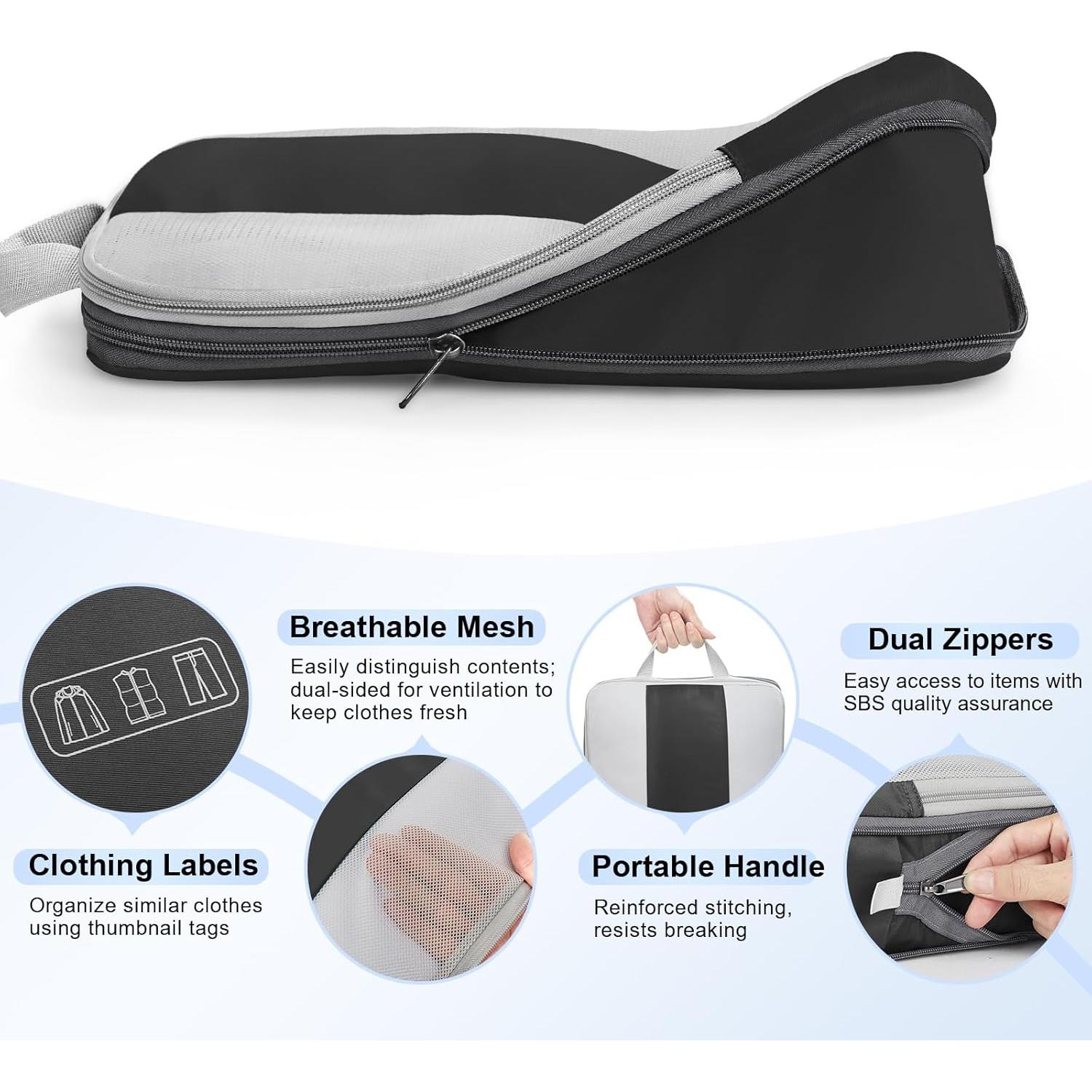 Set de 10 Cubos de Compresión OlarHike para Viaje - Negro